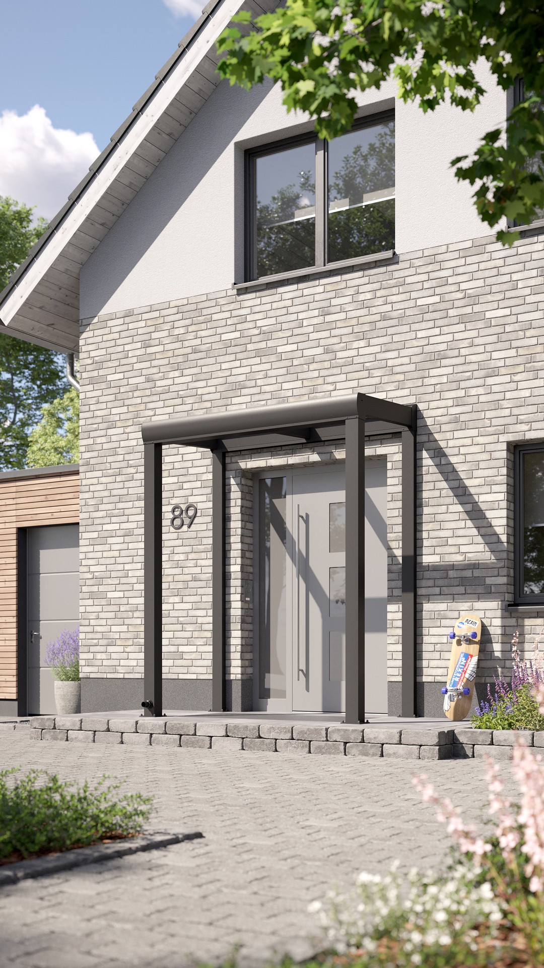 REXOvita® Alu Haustür-Vordach mit Wandpfosten,  2m x 1m