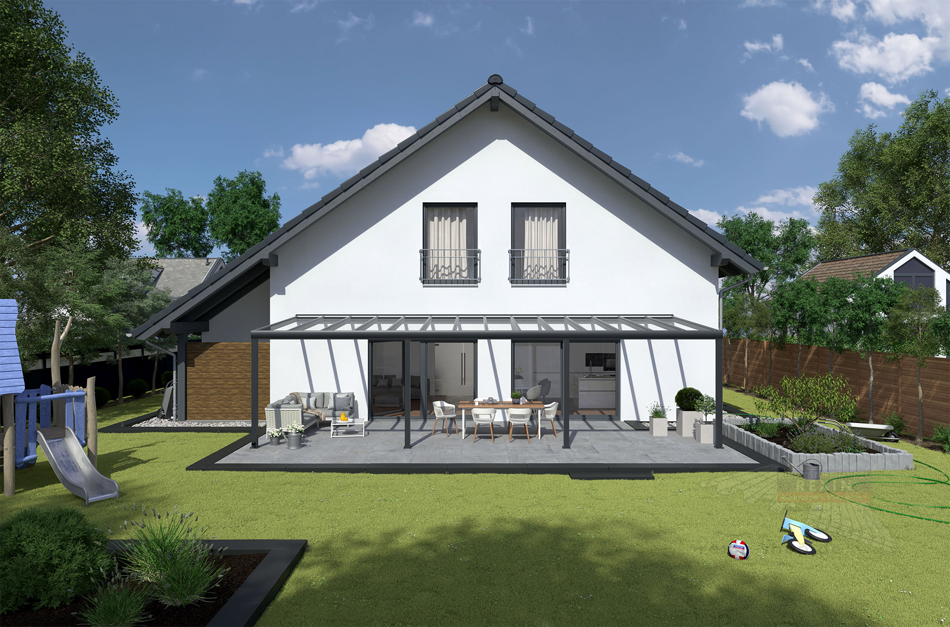 REXOpremium® Titan Alu Terrassendach 10m x 4m, mit Massivplatten