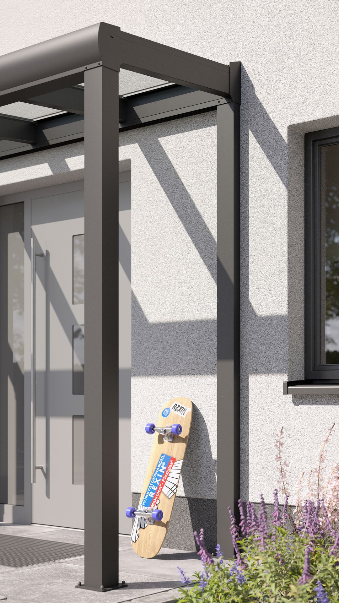REXOvita® VSG Haustür-Vordach mit Wandpfosten, 3m x 1,5m