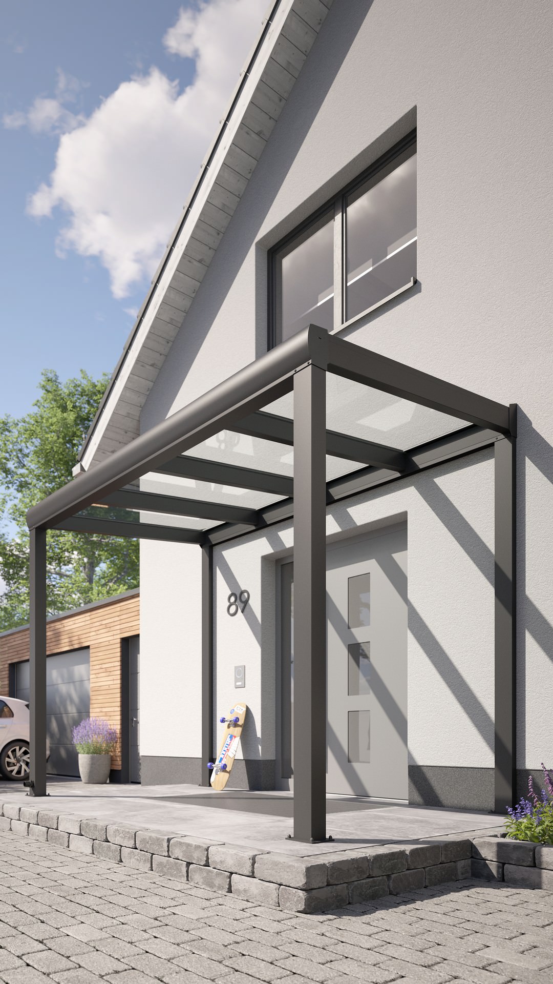 REXOvita® VSG Haustür-Vordach mit Wandpfosten, 3m x 2m