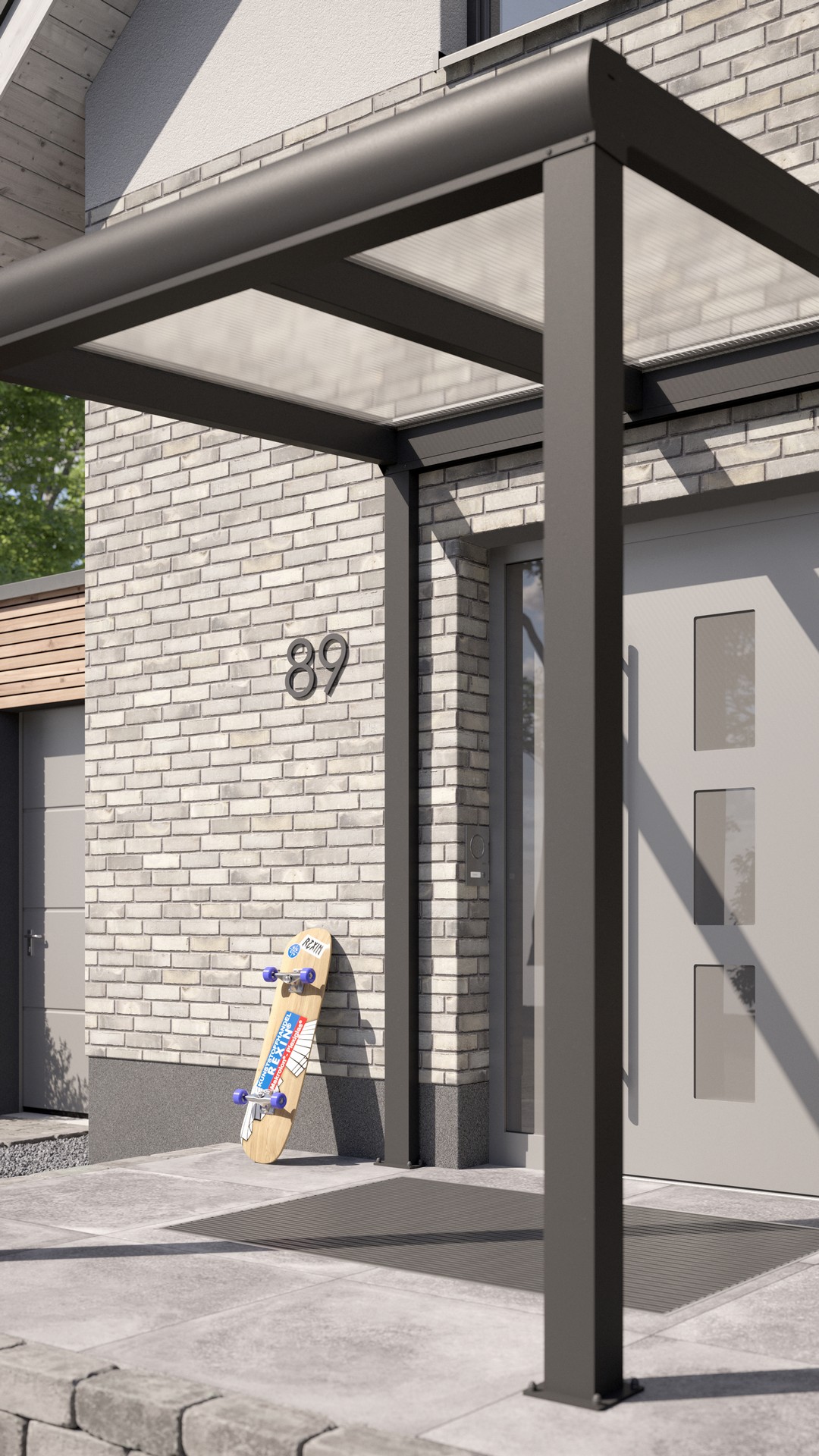 REXOvita® Alu Haustür-Vordach mit Wandpfosten,  2m x 2m