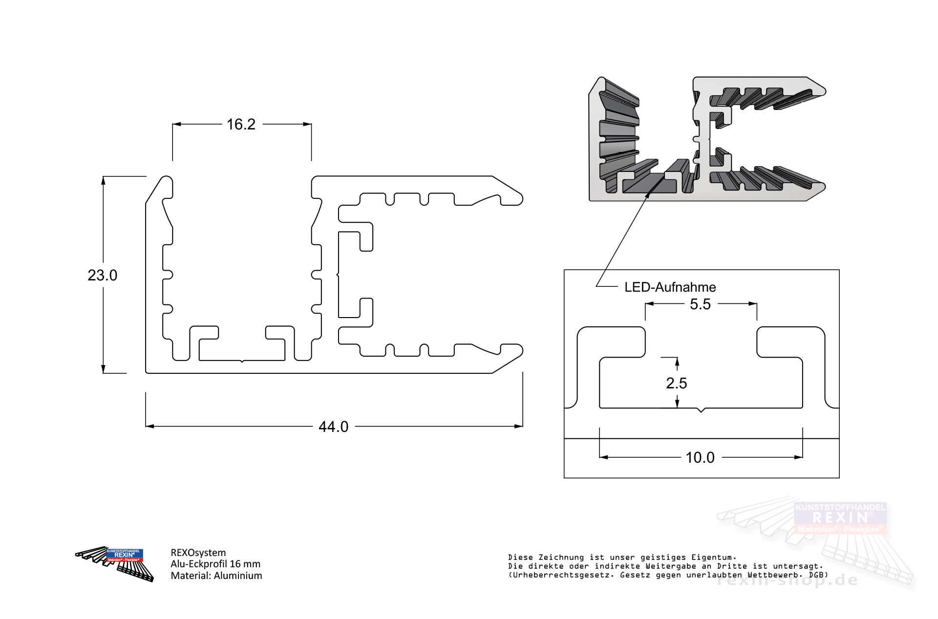 alu-eckprofil-16mm-zeichnung REXOboard® Alu-90°-Eckprofil mit LED-Aufnahme, weiß