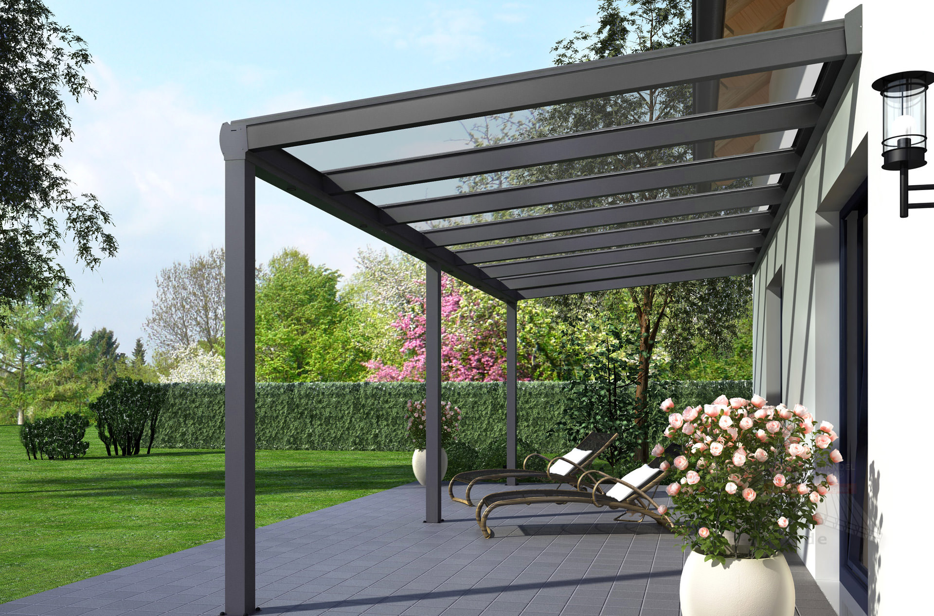 REXOpremium® Titan Alu Terrassendach 9m x 2m, mit Massivplatten