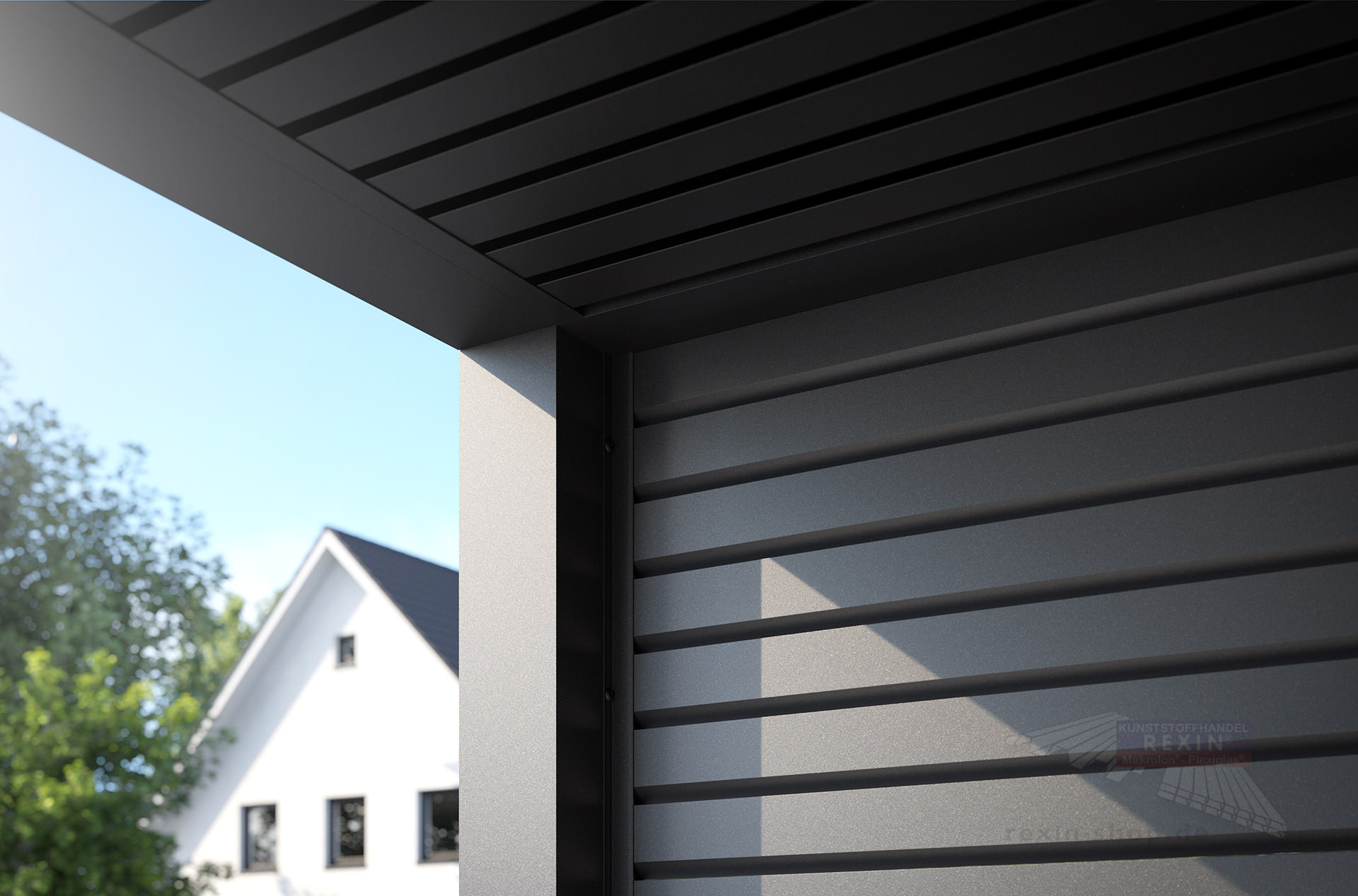 REXOlife® Haustür-Vordach, Dach: Rhombus, Anthrazit – Seitenteil Rhombus, Anthrazit