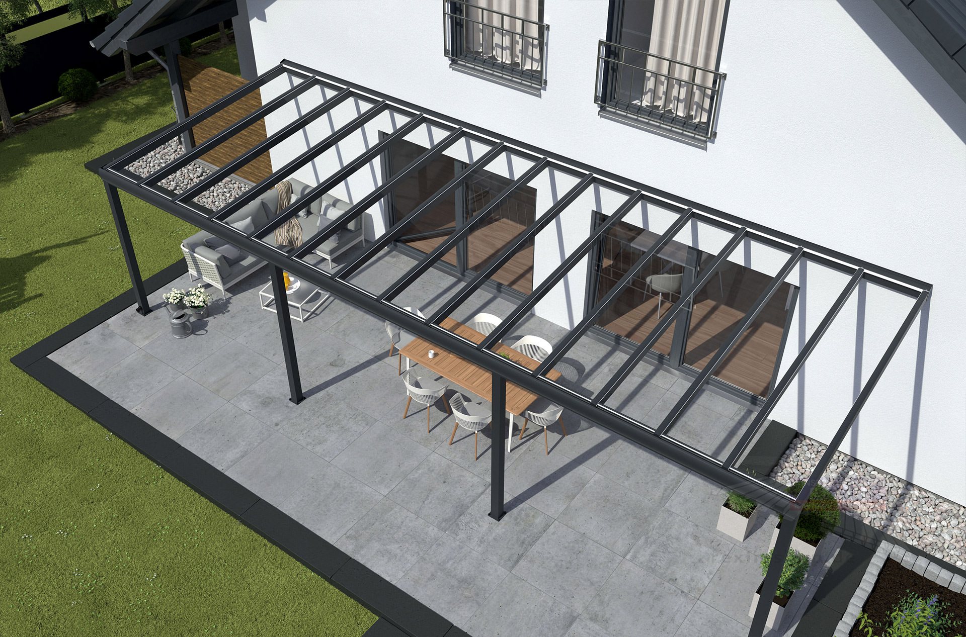 REXOpremium® Titan Alu Terrassendach 10m x 4m, mit Massivplatten