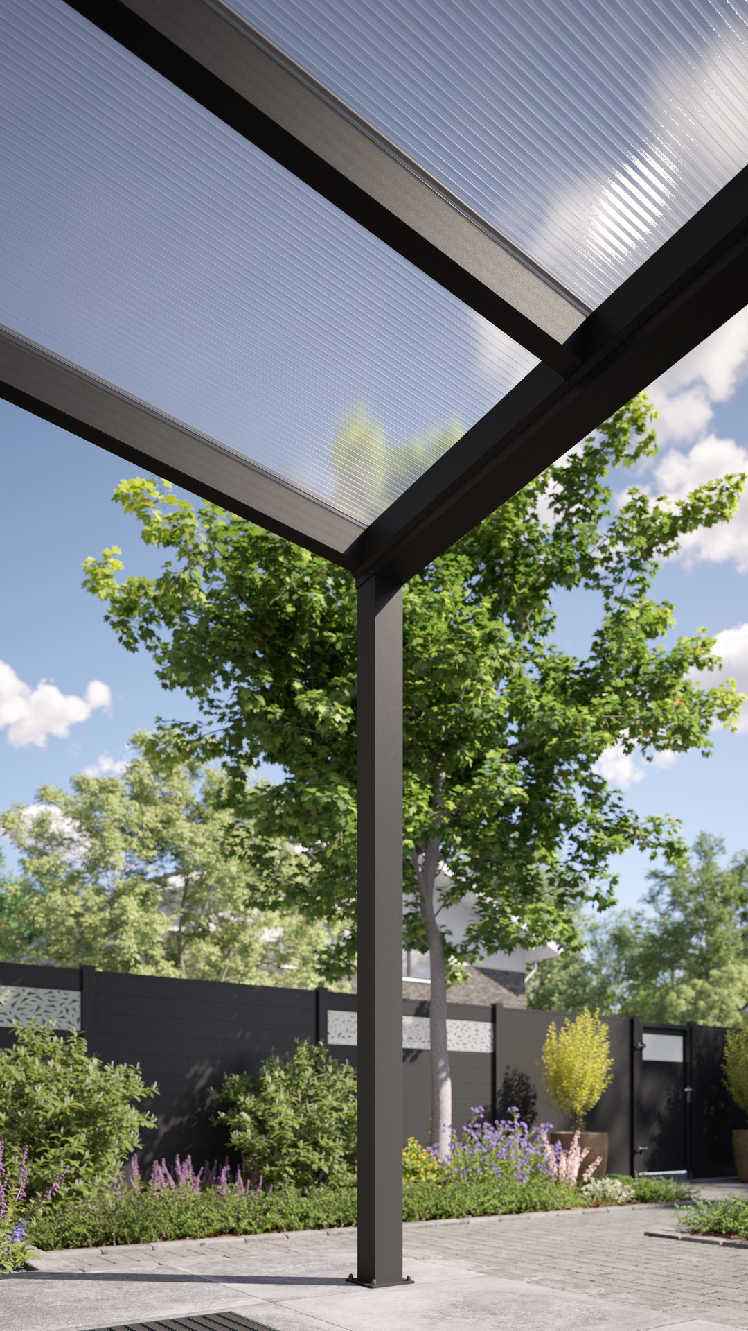 REXOvita® Alu Haustür-Vordach mit Wandpfosten,  2m x 2m