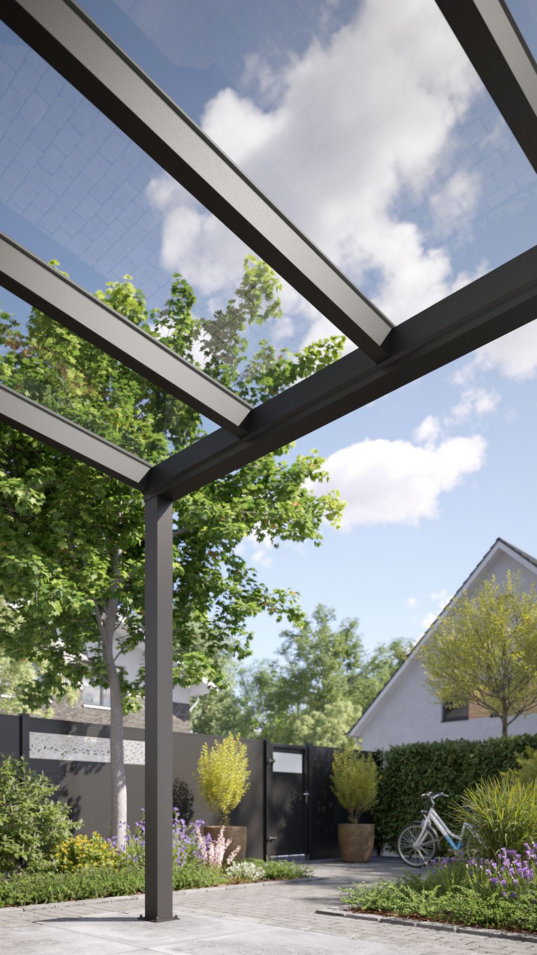 REXOvita® VSG Haustür-Vordach mit Wandpfosten, 3m x 3m