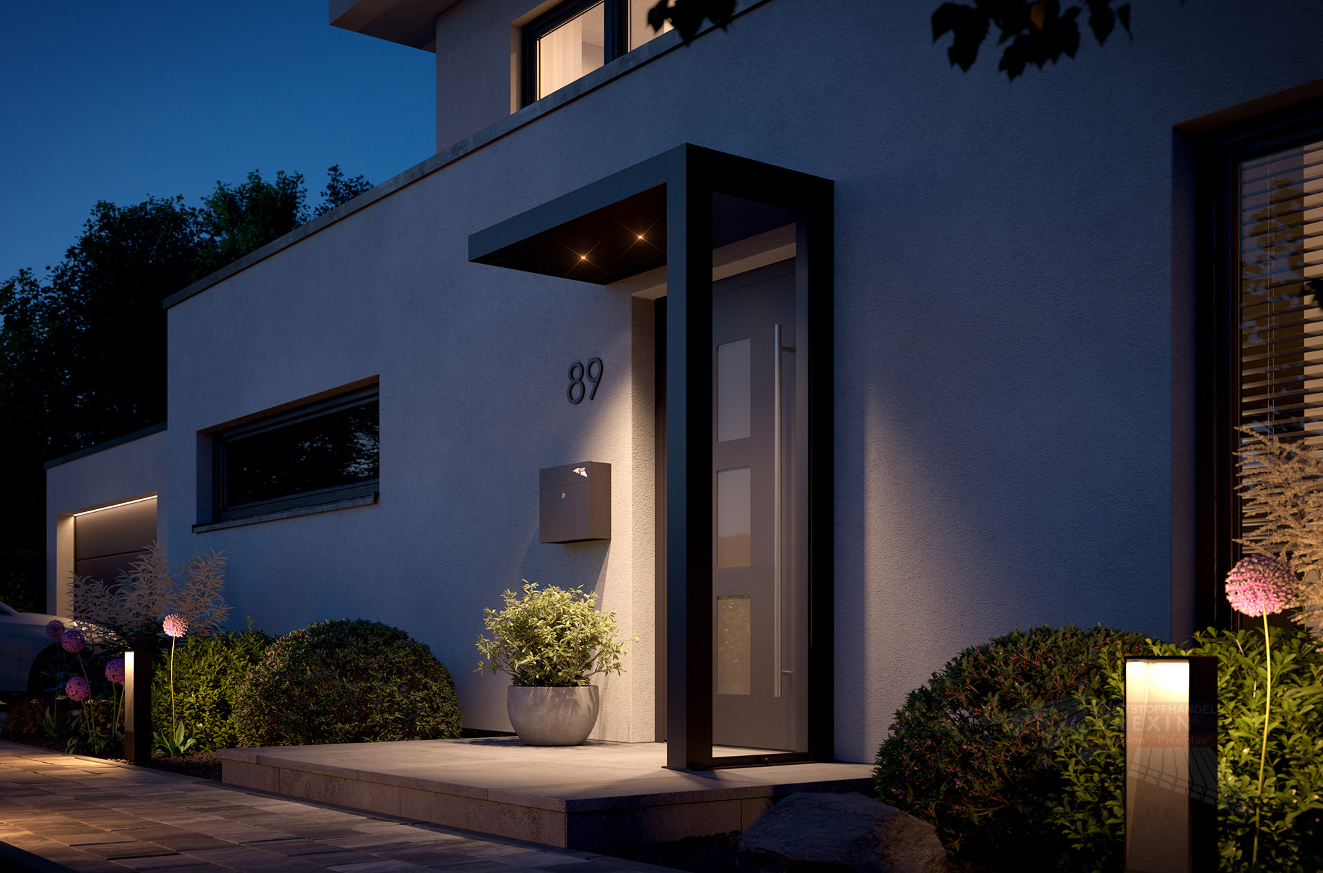 REXOlife® Haustür-Vordach, Dach: Aluminium, Anthrazit – Seitenteil: PLEXIGLAS®