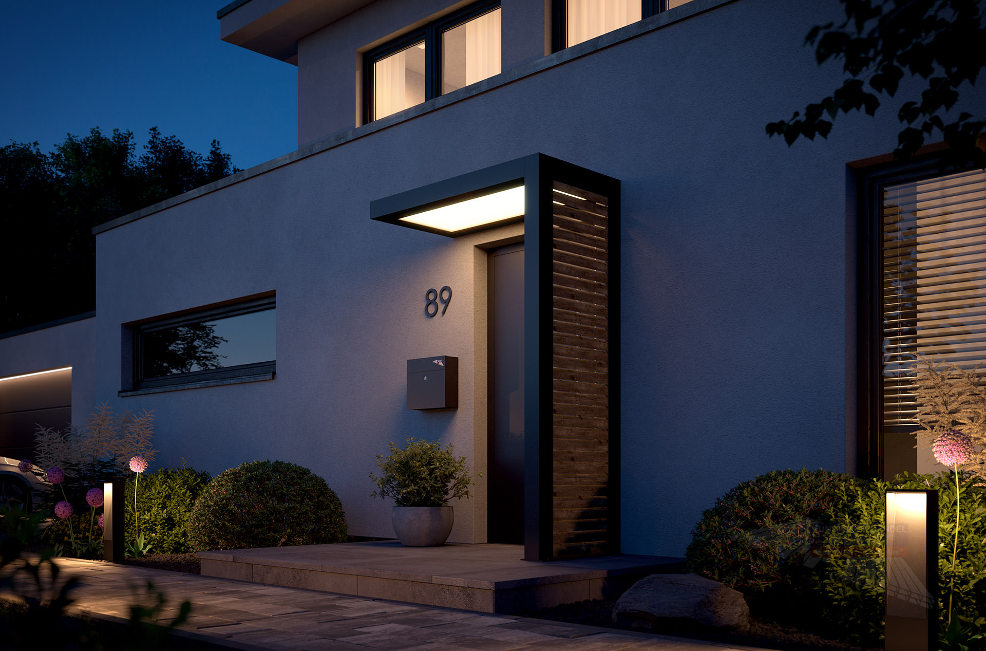 REXOlife® Haustür-Vordach, Dach: PLEXIGLAS® – Seitenteil: Rhombus, Treibholz