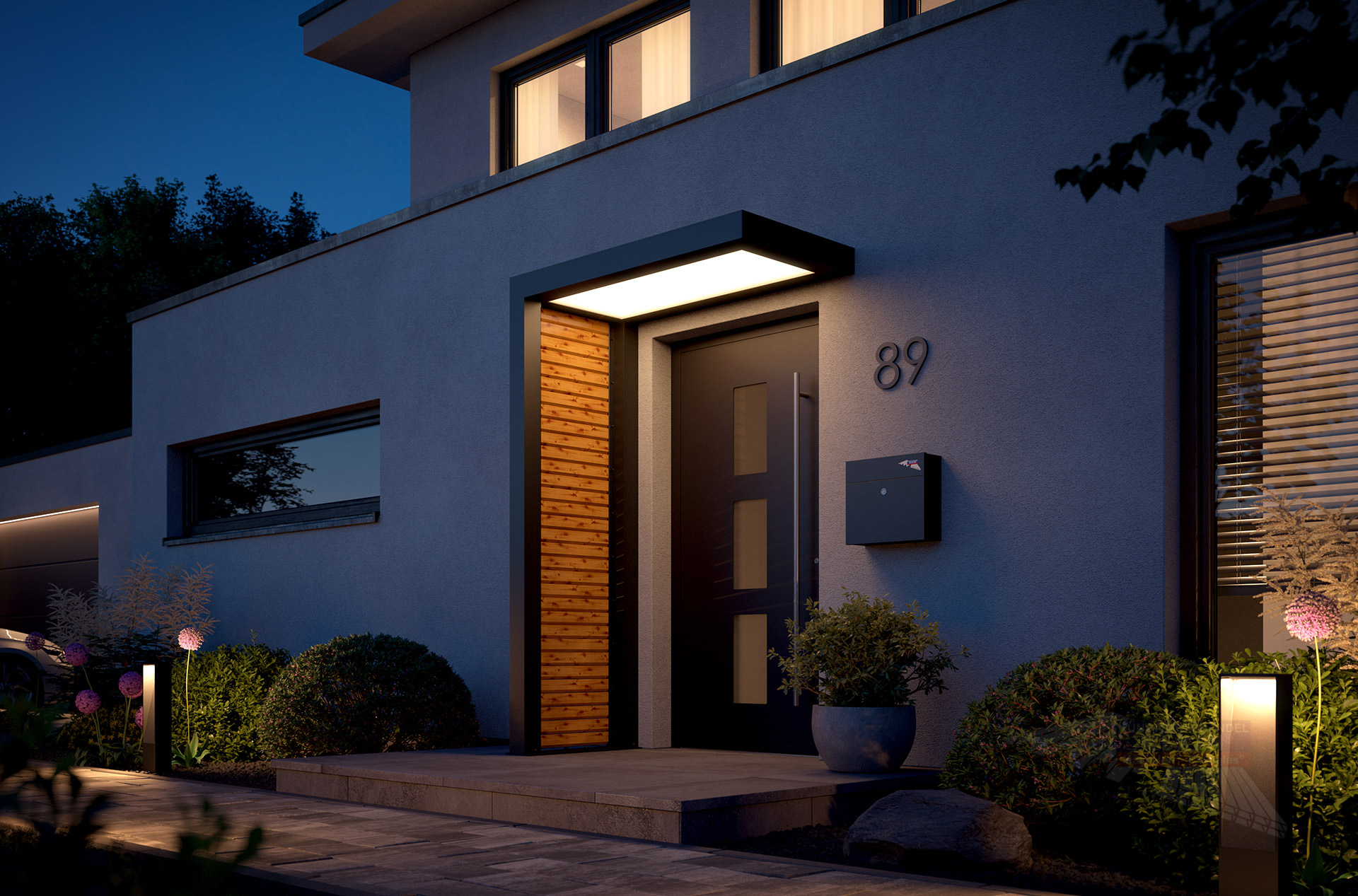 REXOlife® Haustür-Vordach, Dach: PLEXIGLAS® – Seitenteil: Rhombus, Fichte