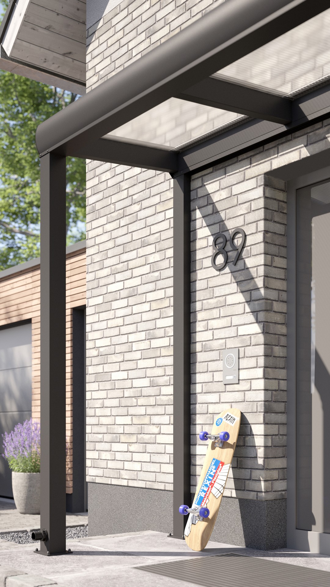 REXOvita® Alu Haustür-Vordach mit Wandpfosten,  3m x 1m