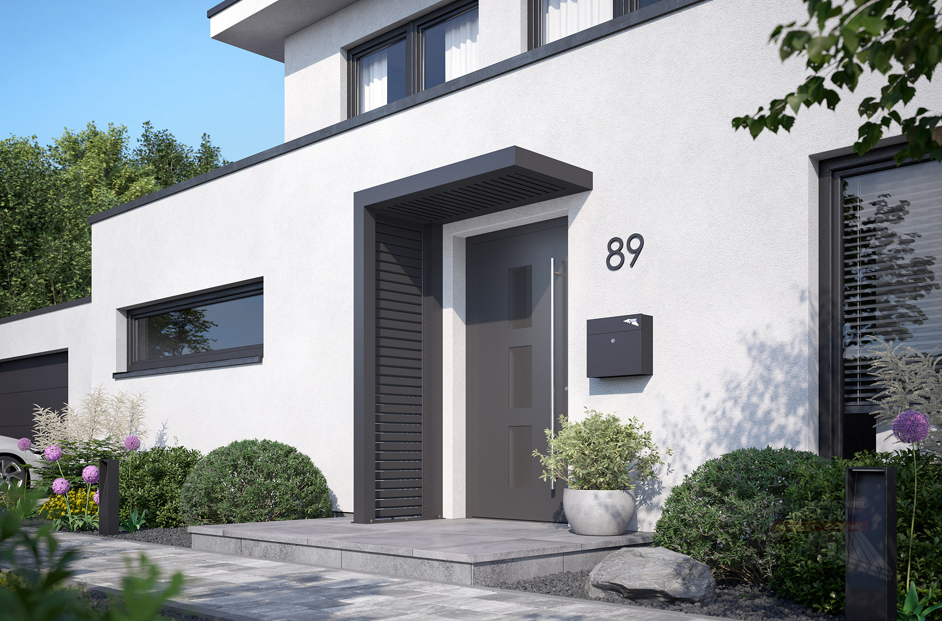 REXOlife® Haustür-Vordach, Dach: Rhombus, Anthrazit – Seitenteil Rhombus, Anthrazit
