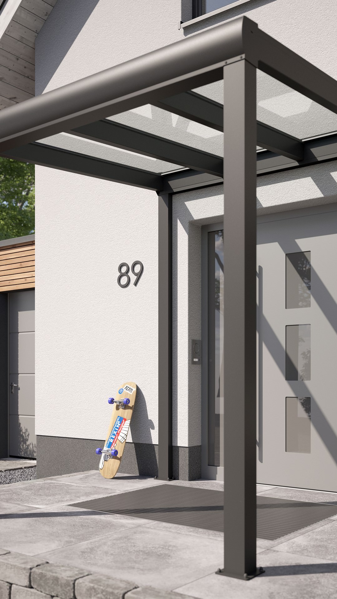 REXOvita® VSG Haustür-Vordach mit Wandpfosten, 2m x 2m