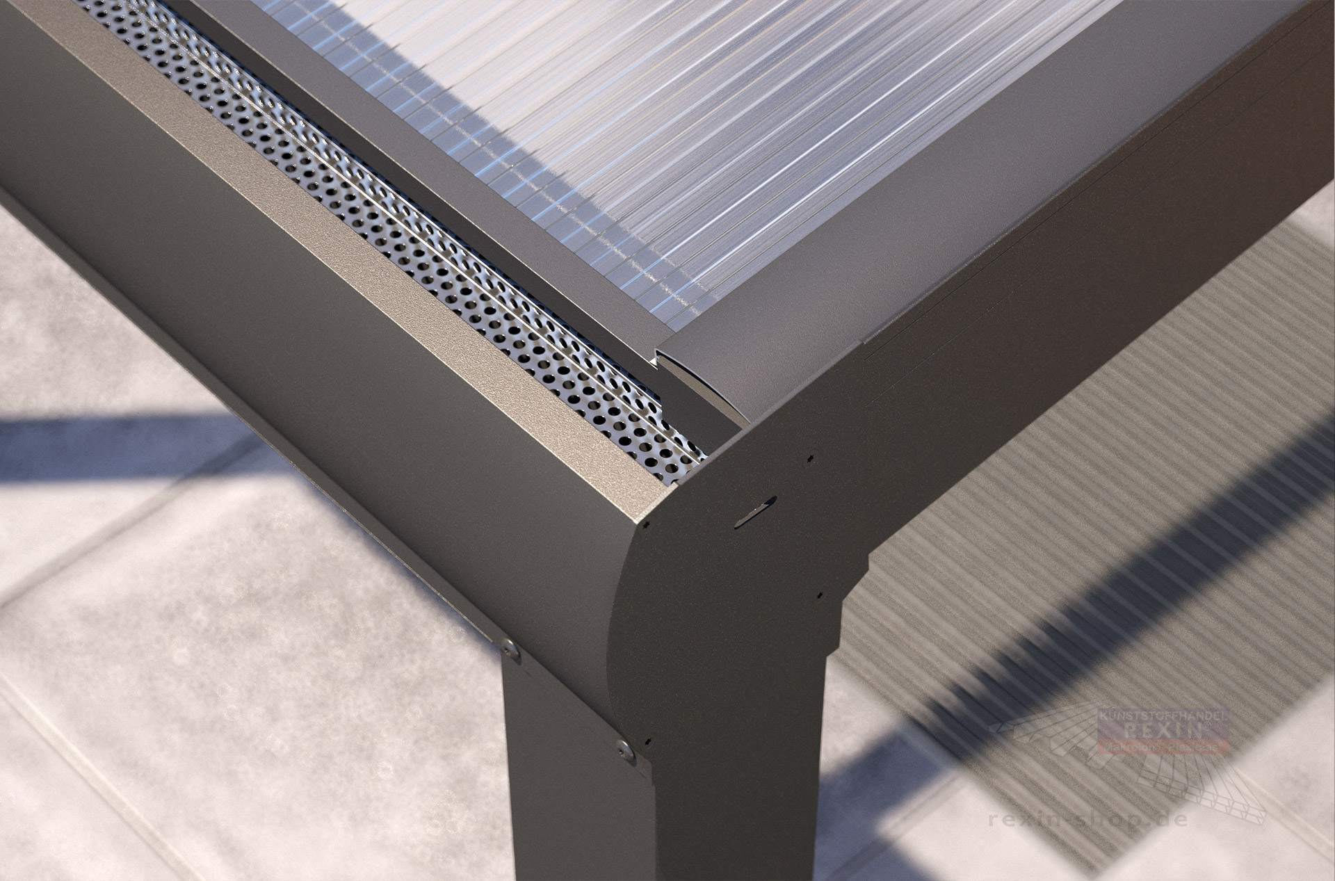 REXOvita® Alu Haustür-Vordach mit Wandpfosten, 1,5m x 1,5m