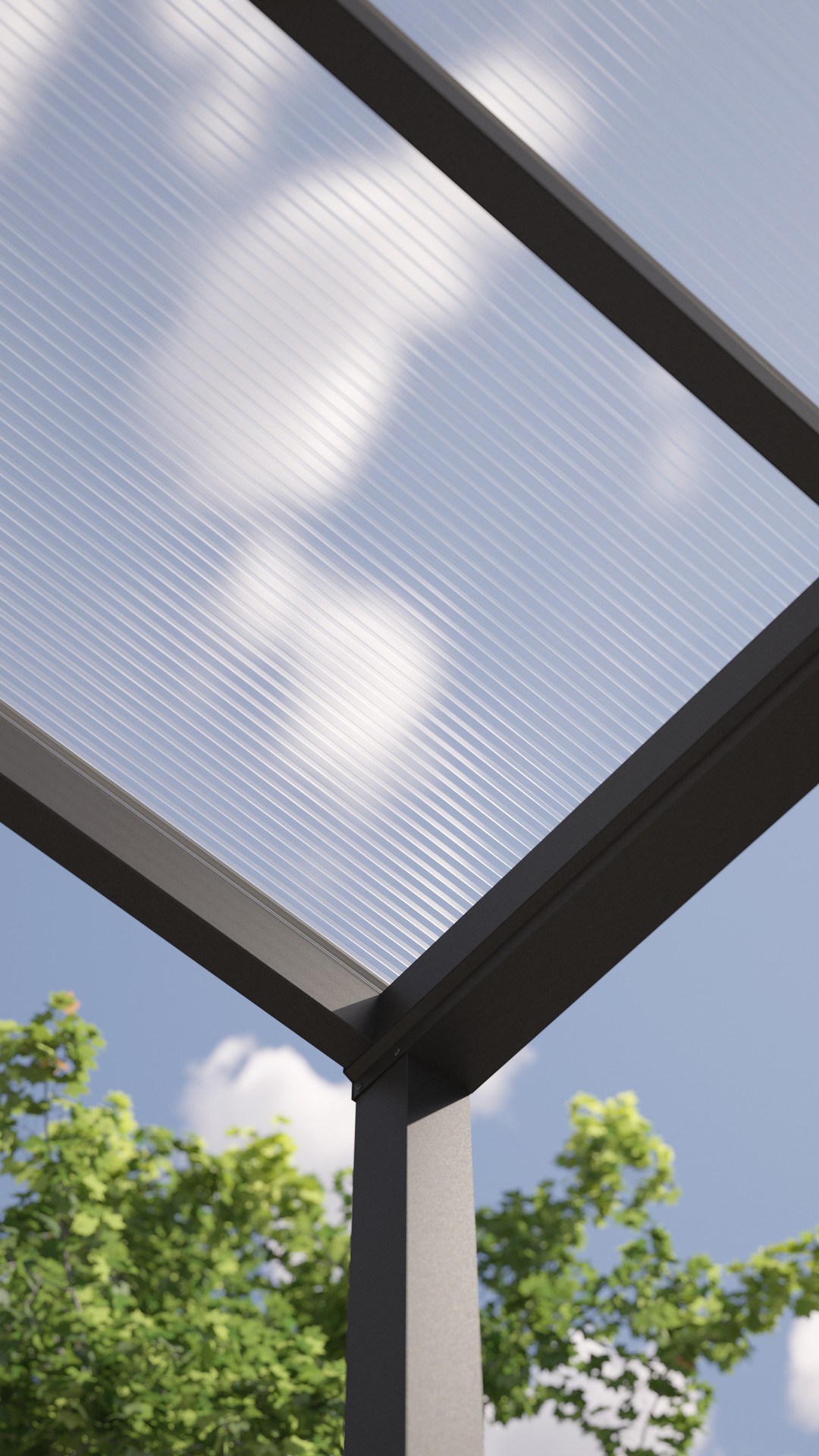 REXOvita® Alu Haustür-Vordach mit Wandpfosten, 1,5m x 1,5m