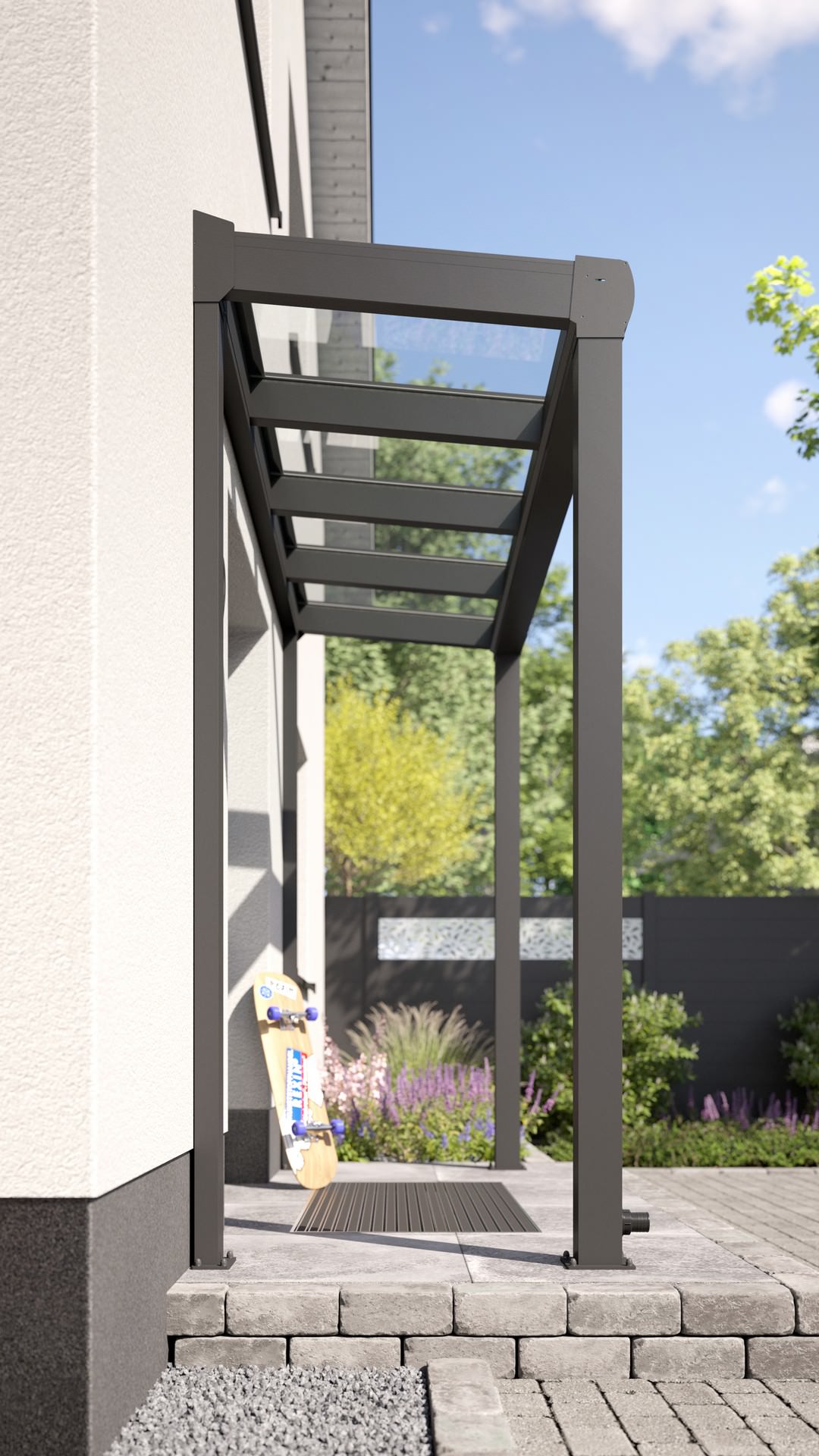 REXOvita® VSG Haustür-Vordach mit Wandpfosten, 3m x 1,5m