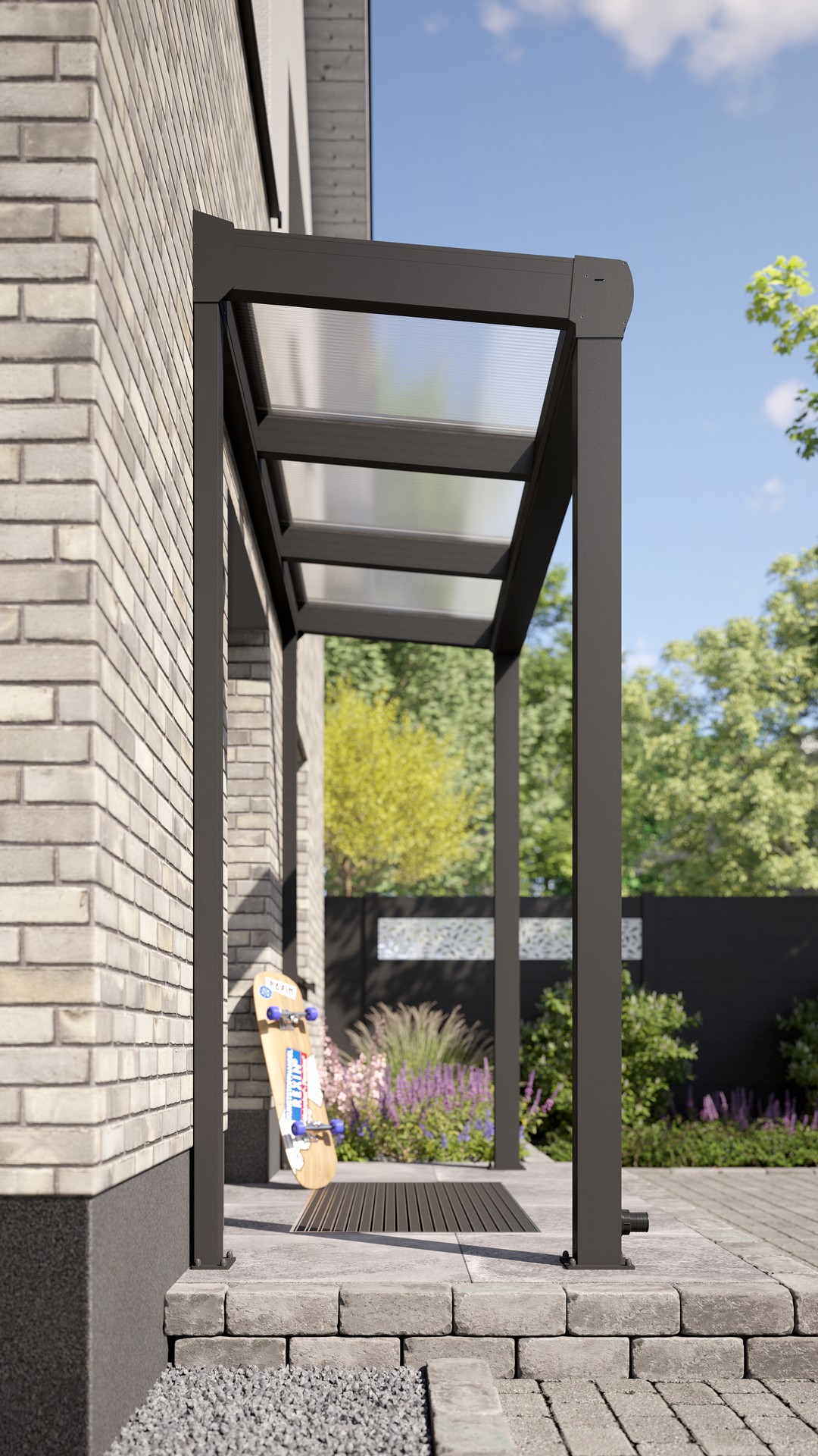 REXOvita® Alu Haustür-Vordach mit Wandpfosten,  3m x 1m