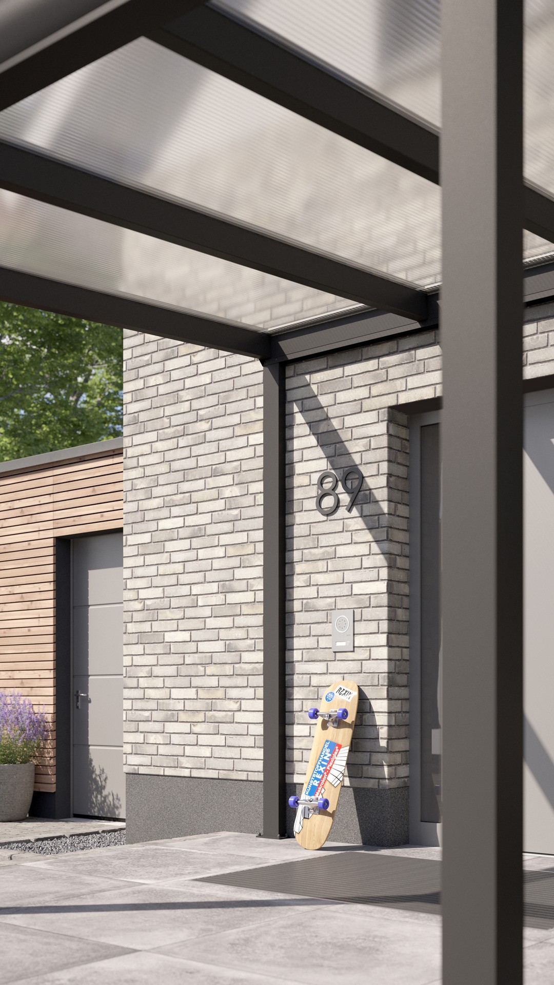 REXOvita® Alu Haustür-Vordach mit Wandpfosten,  3m x 3m