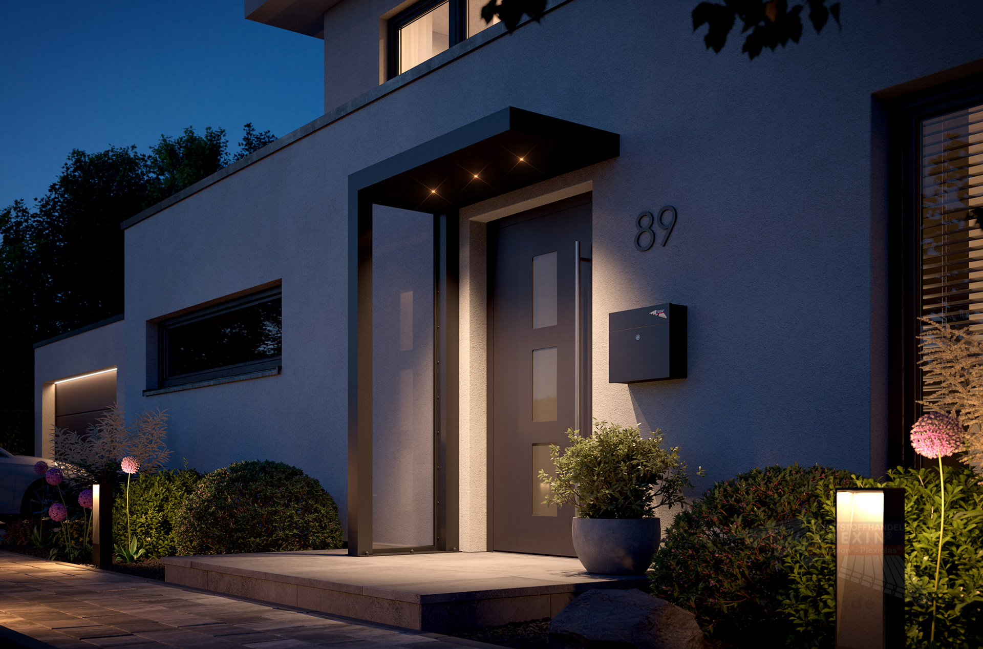 REXOlife® Haustür-Vordach, Dach: Aluminium, Anthrazit – Seitenteil: PLEXIGLAS®