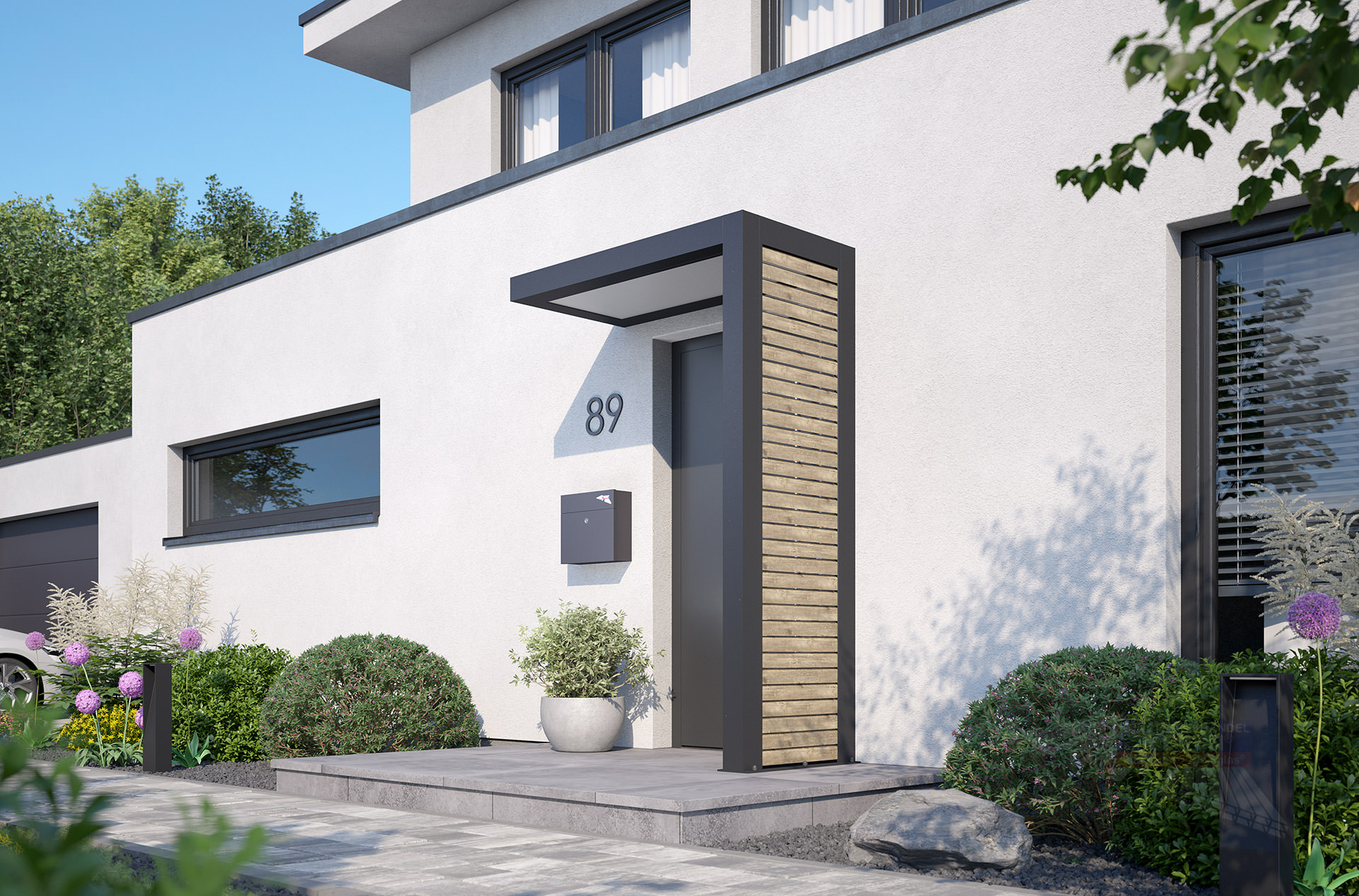 REXOlife® Haustür-Vordach, Dach: PLEXIGLAS® – Seitenteil: Rhombus, Treibholz