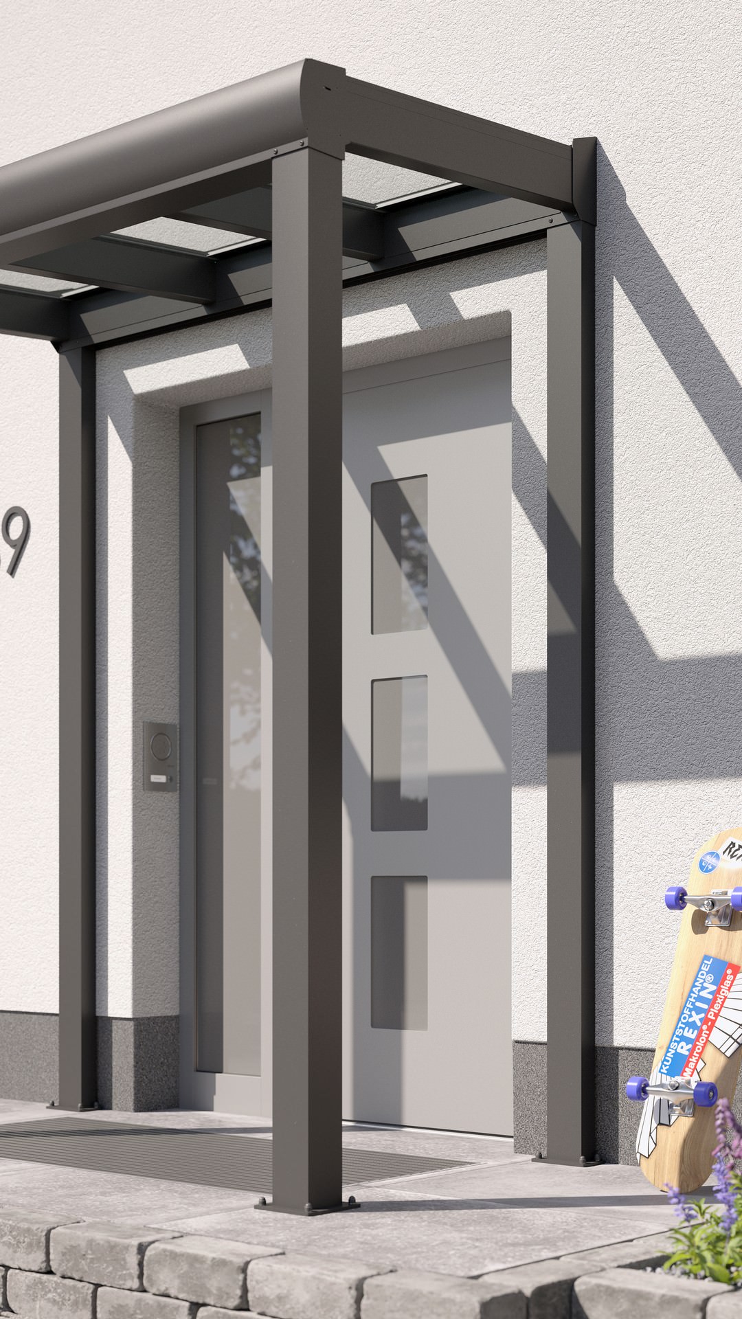 REXOvita® VSG Haustür-Vordach mit Wandpfosten, 2m x 1m