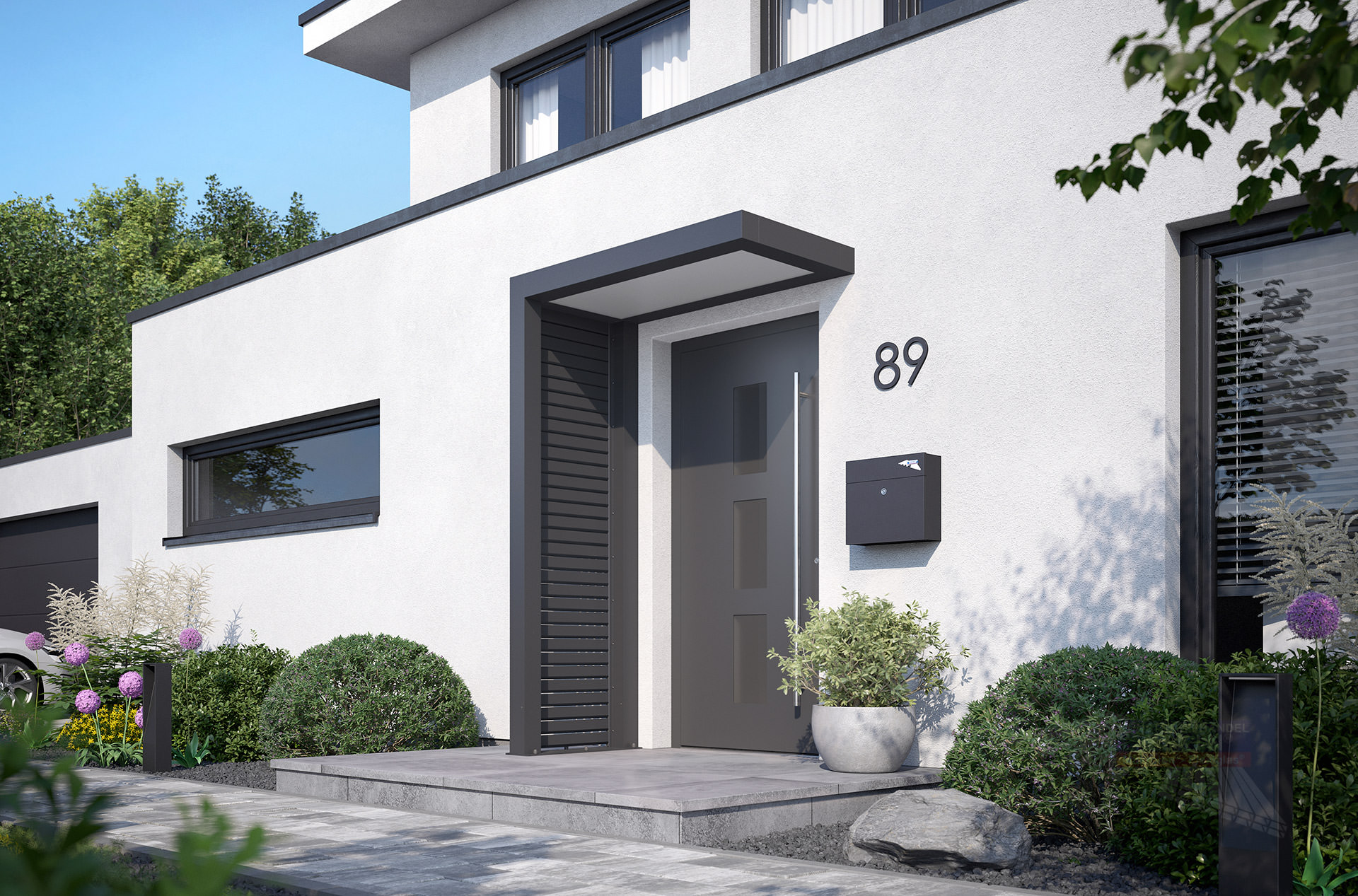 REXOlife® Haustür-Vordach, Dach: PLEXIGLAS® – Seitenteil: Rhombus, Anthrazit