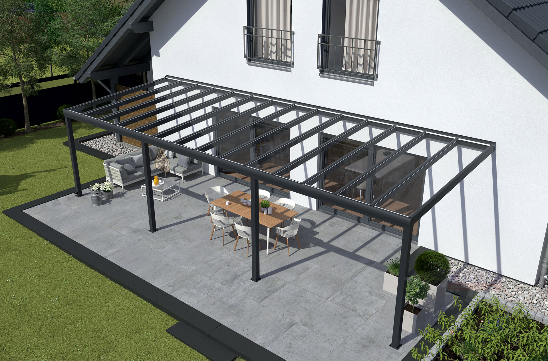 REXOpremium® Titan Alu Terrassendach 10m x 4m, mit Massivplatten