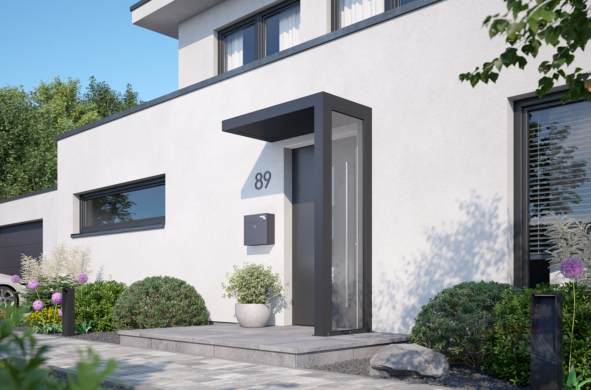REXOlife® Haustür-Vordach, Dach: Aluminium, Anthrazit – Seitenteil: PLEXIGLAS®