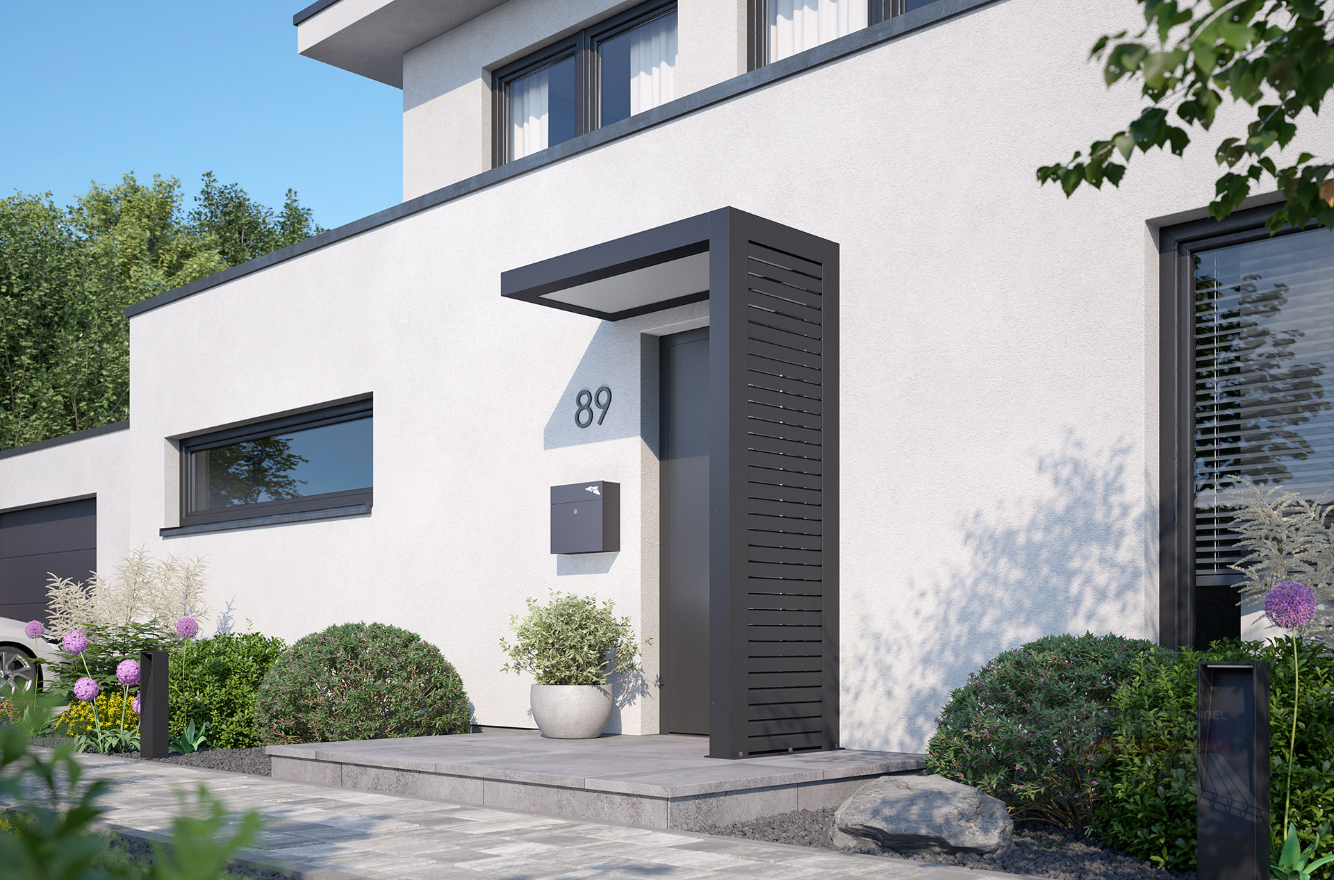 REXOlife® Haustür-Vordach, Dach: PLEXIGLAS® – Seitenteil: Rhombus, Anthrazit