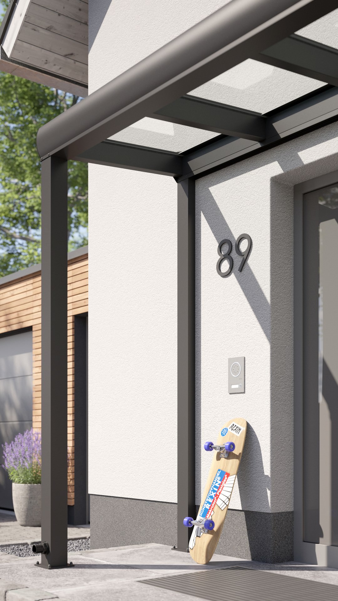 REXOvita® VSG Haustür-Vordach mit Wandpfosten, 3m x 1,5m