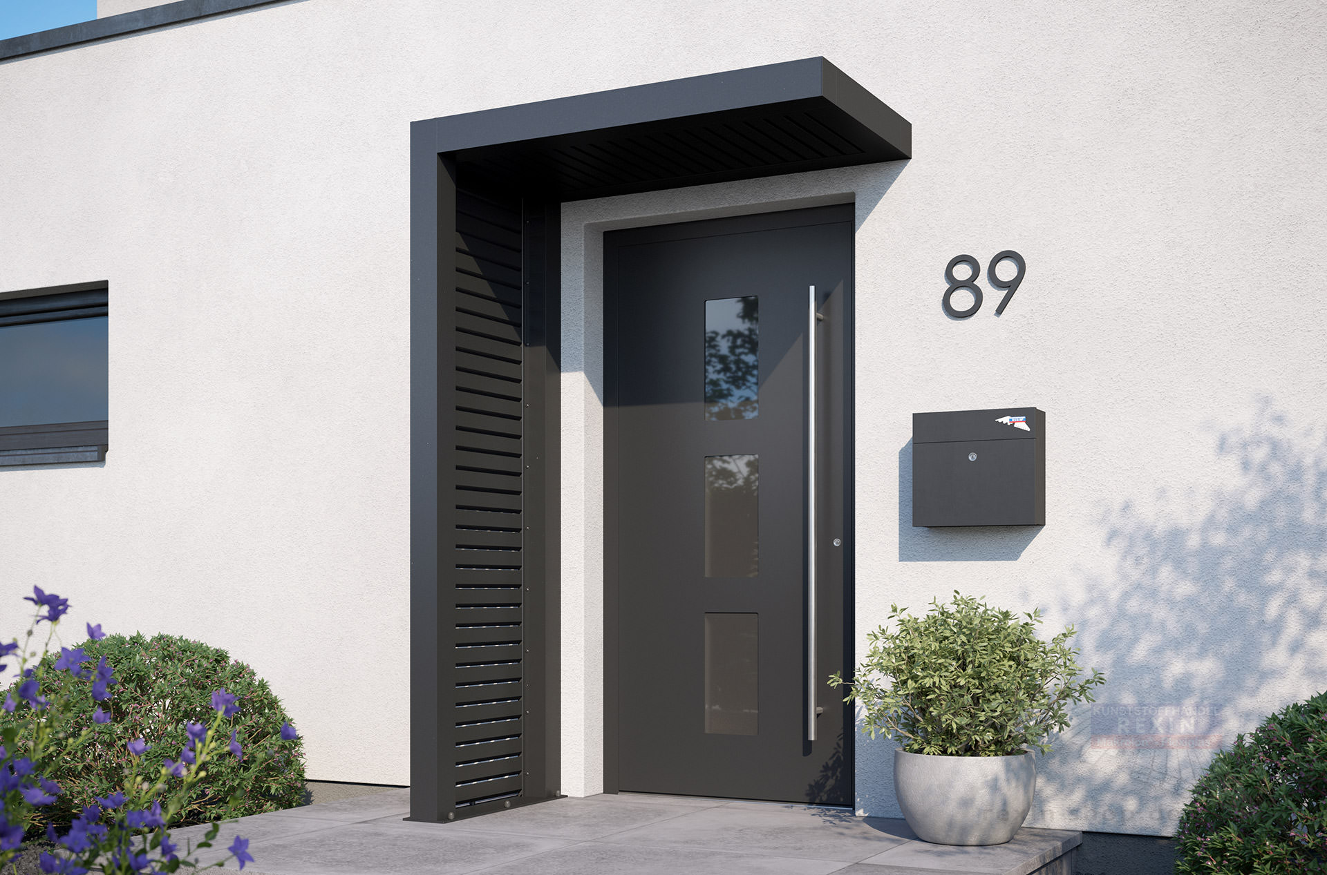REXOlife® Haustür-Vordach, Dach: Rhombus, Anthrazit – Seitenteil Rhombus, Anthrazit