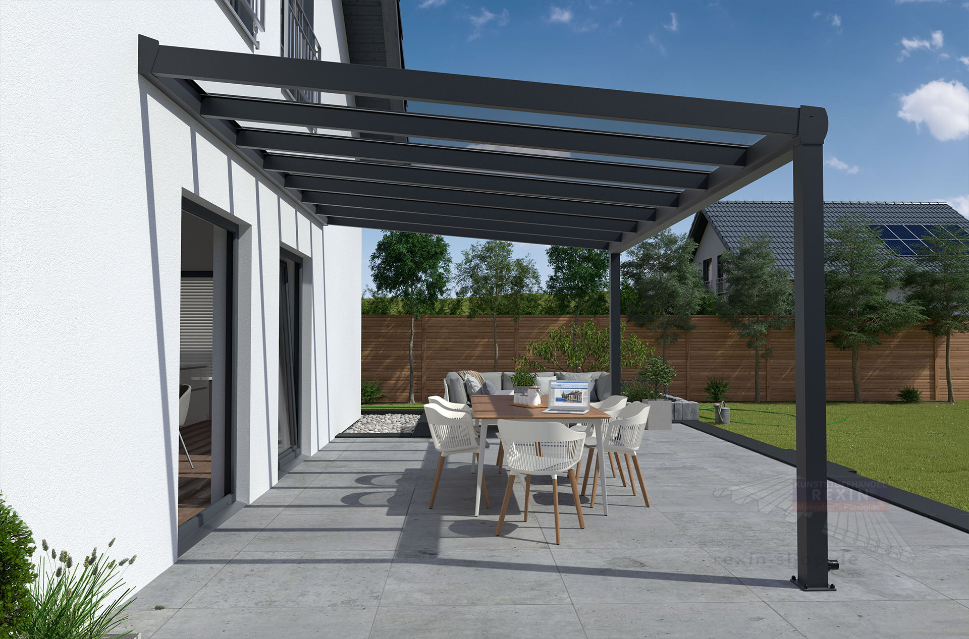 REXOpremium® Titan Alu Terrassendach 4m x 3m, mit Massivplatten