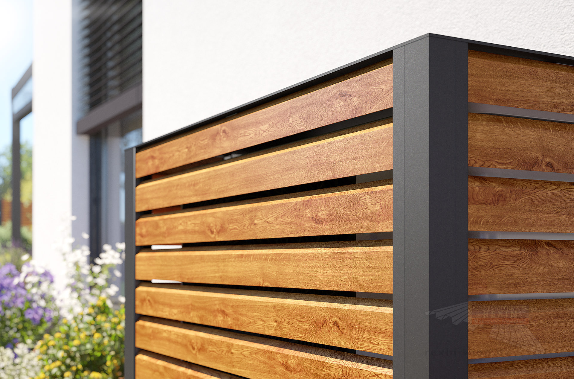 REXOenergy® Wärmepumpenverkleidung, Anthrazit - Rhombus Golden Oak