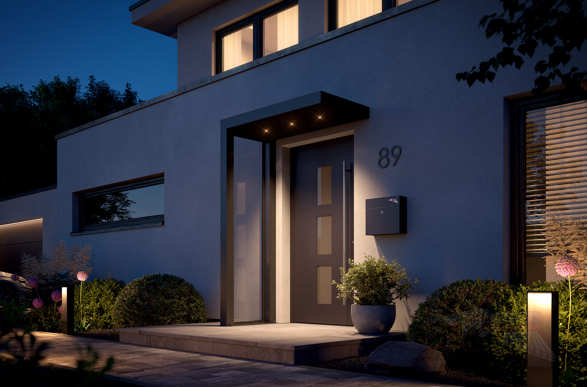 REXOlife® Haustür-Vordach, Dach: Aluminium, Anthrazit – Seitenteil: PLEXIGLAS®