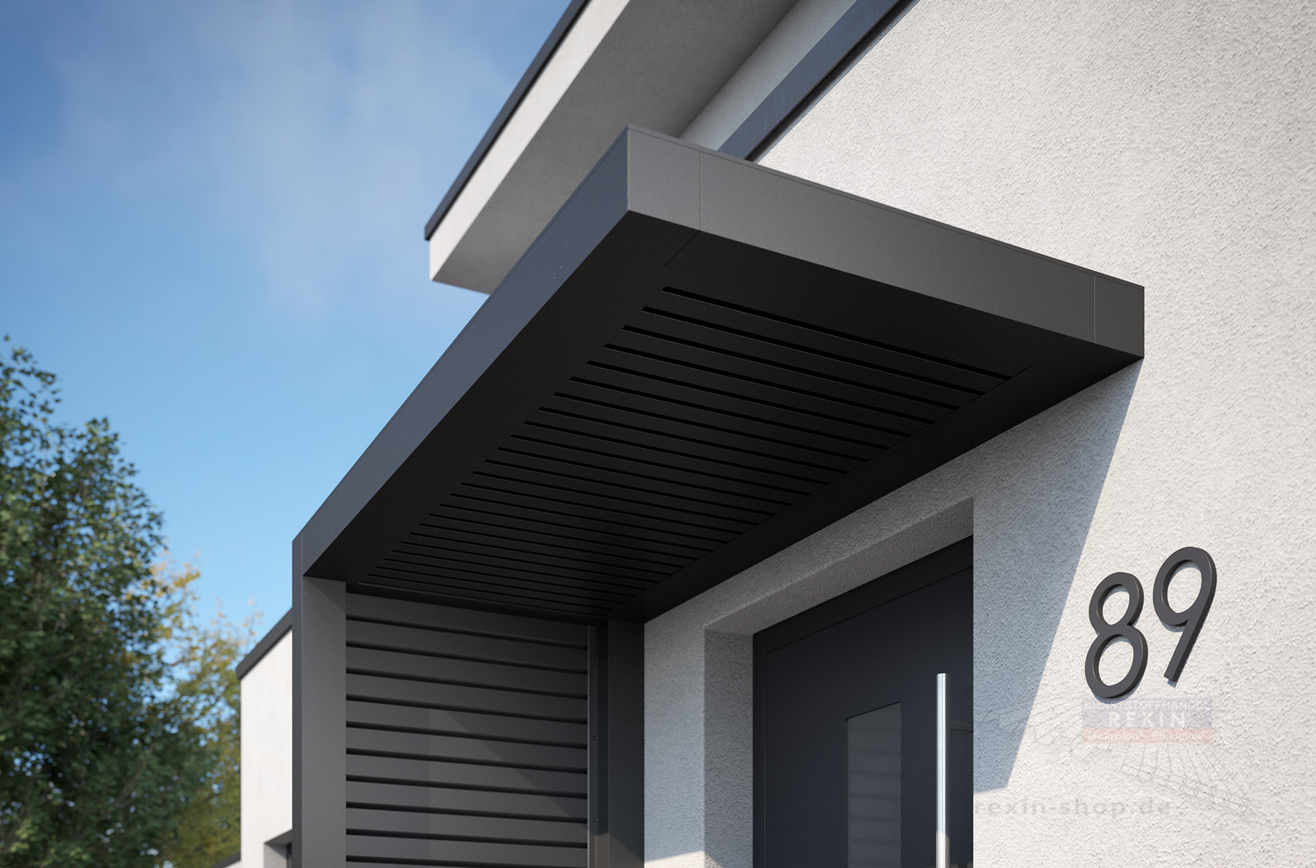 REXOlife® Haustür-Vordach, Dach: Rhombus, Anthrazit – Seitenteil Rhombus, Anthrazit