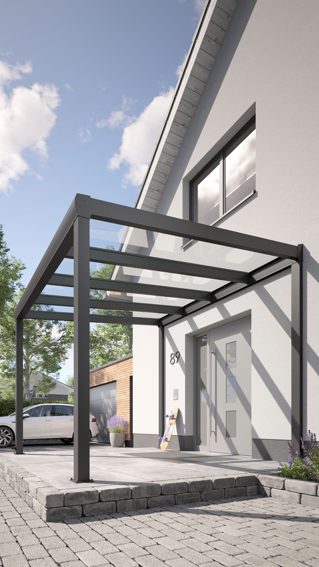 REXOvita® VSG Haustür-Vordach mit Wandpfosten, 3m x 3m