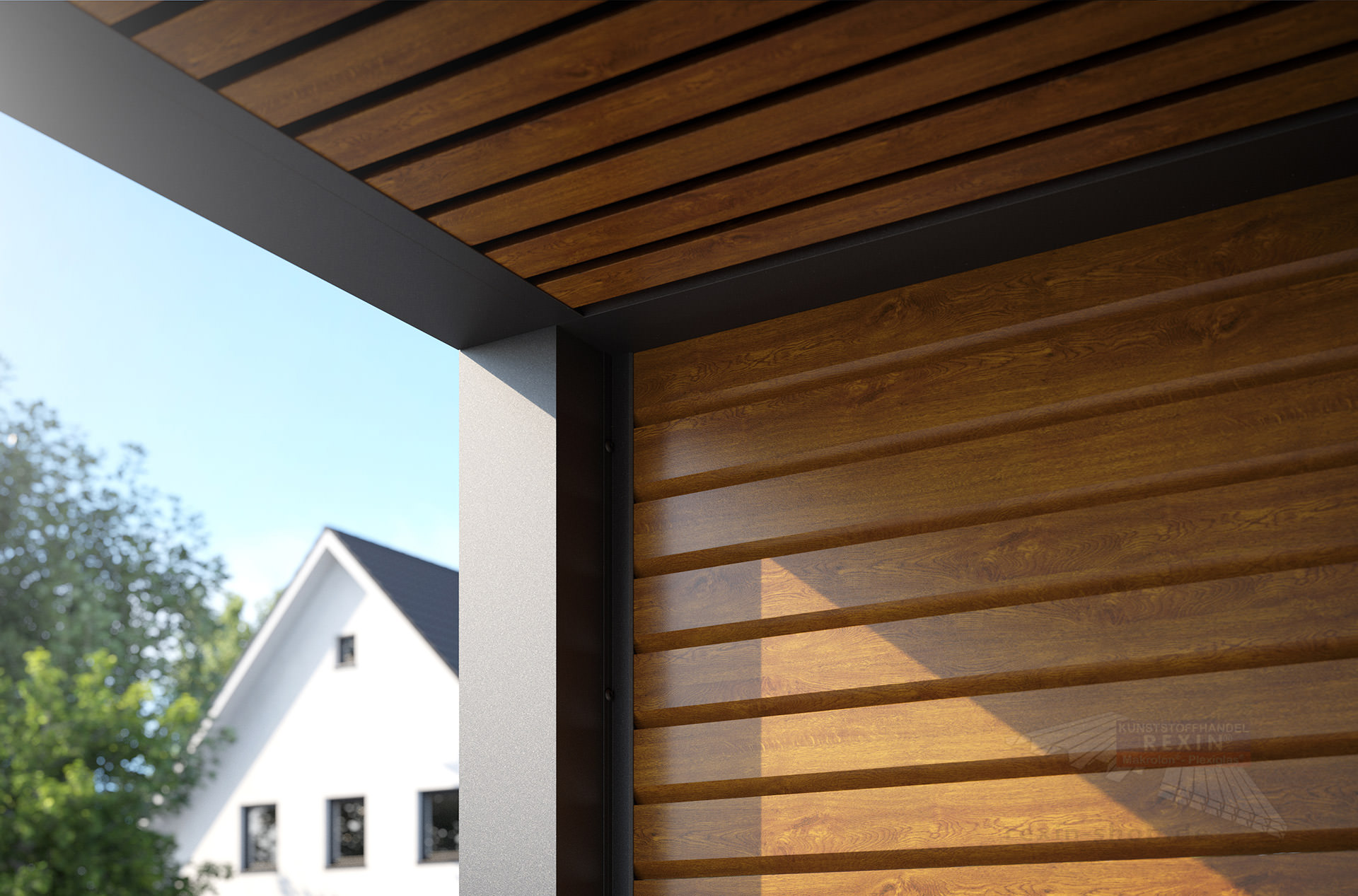 REXOlife® Haustür-Vordach, Dach: Rhombus Golden Oak – Seitenteil Rhombus, Golden Oak