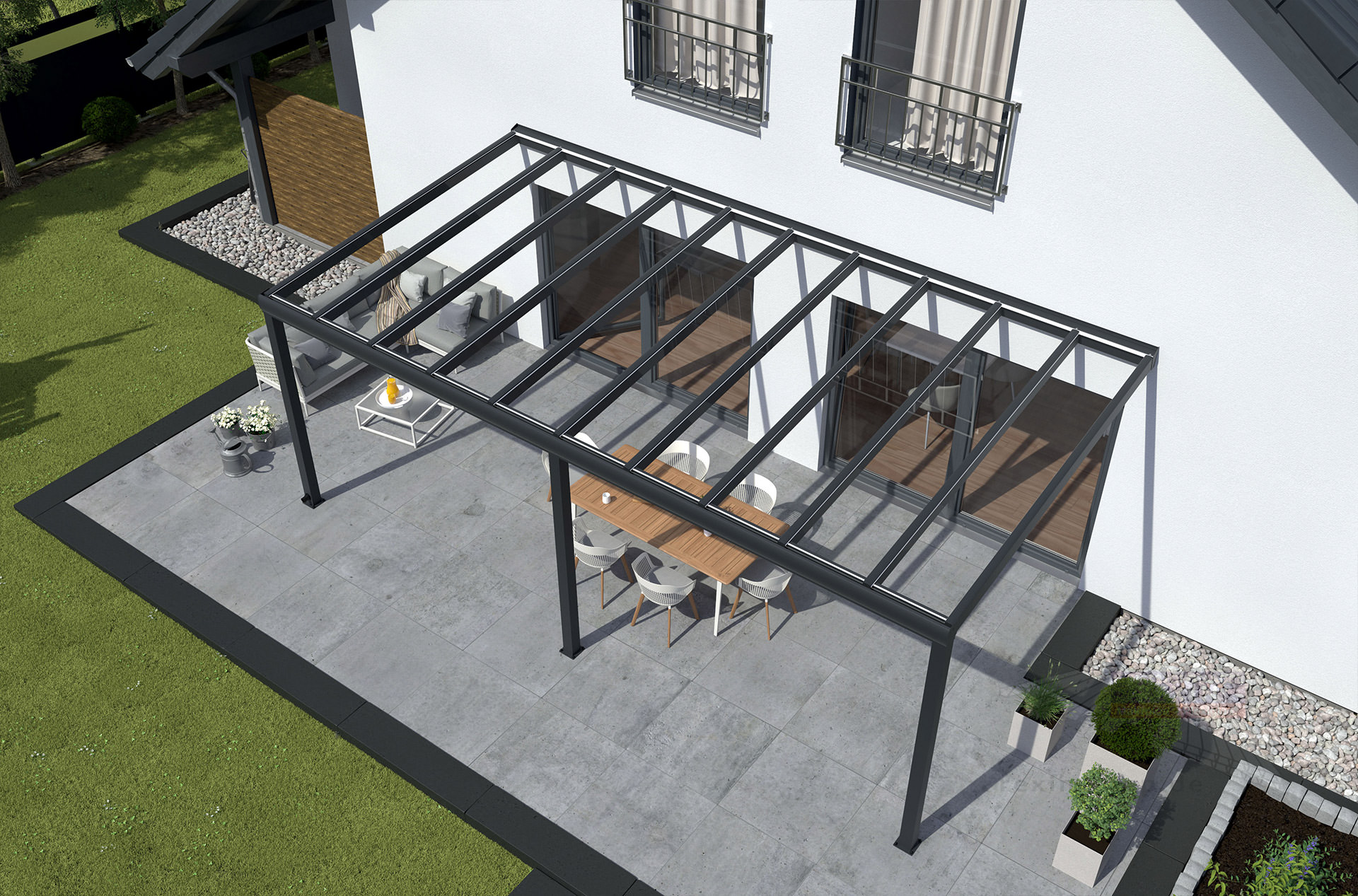 REXOpremium® Titan Alu Terrassendach 9m x 2m, mit Massivplatten