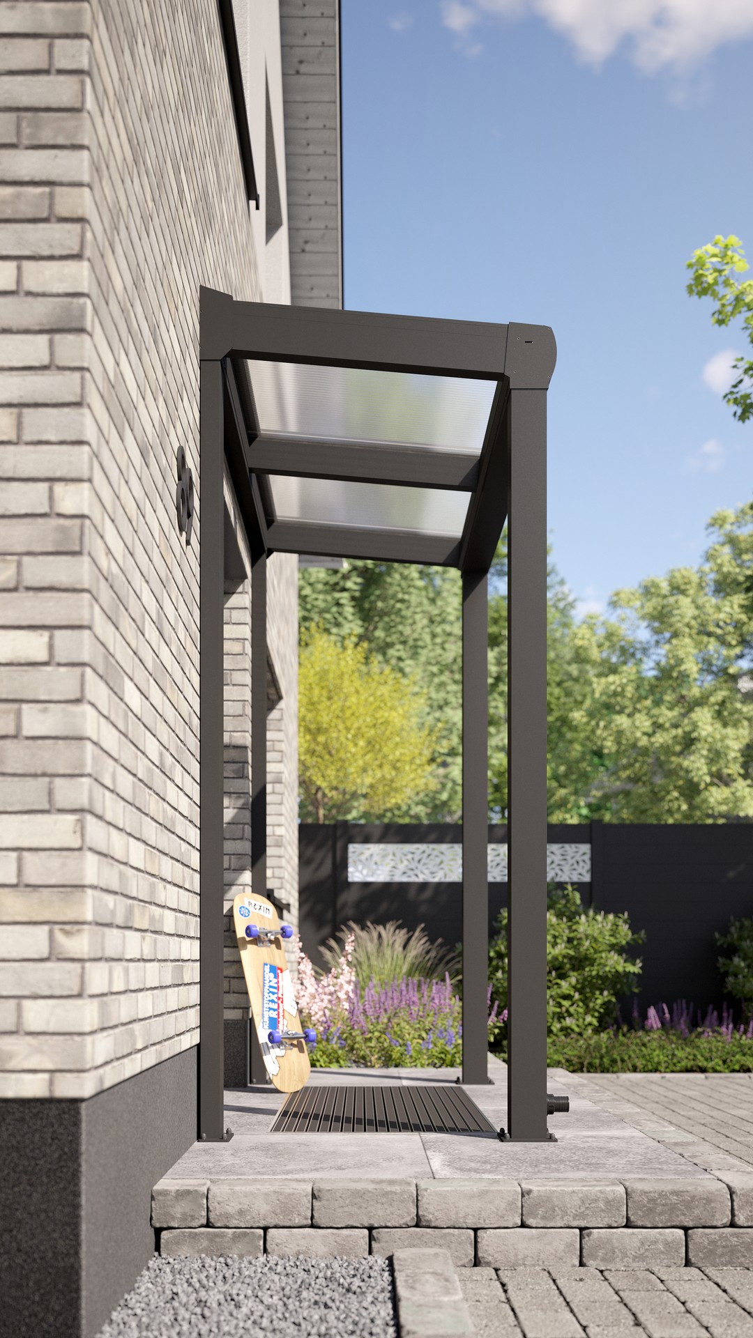 REXOvita® Alu Haustür-Vordach mit Wandpfosten,  2m x 1,5m