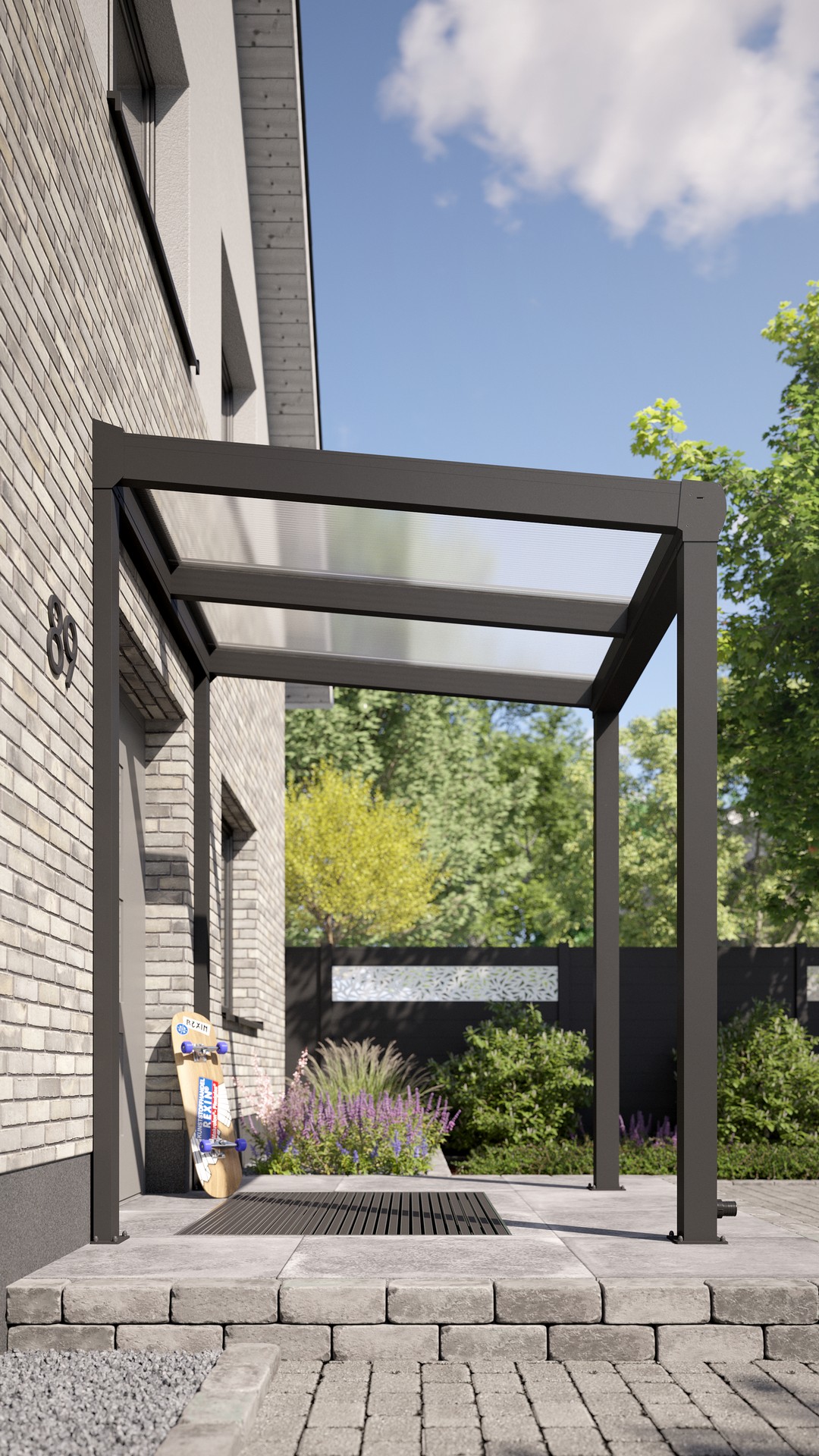 REXOvita® Alu Haustür-Vordach mit Wandpfosten,  2m x 2m