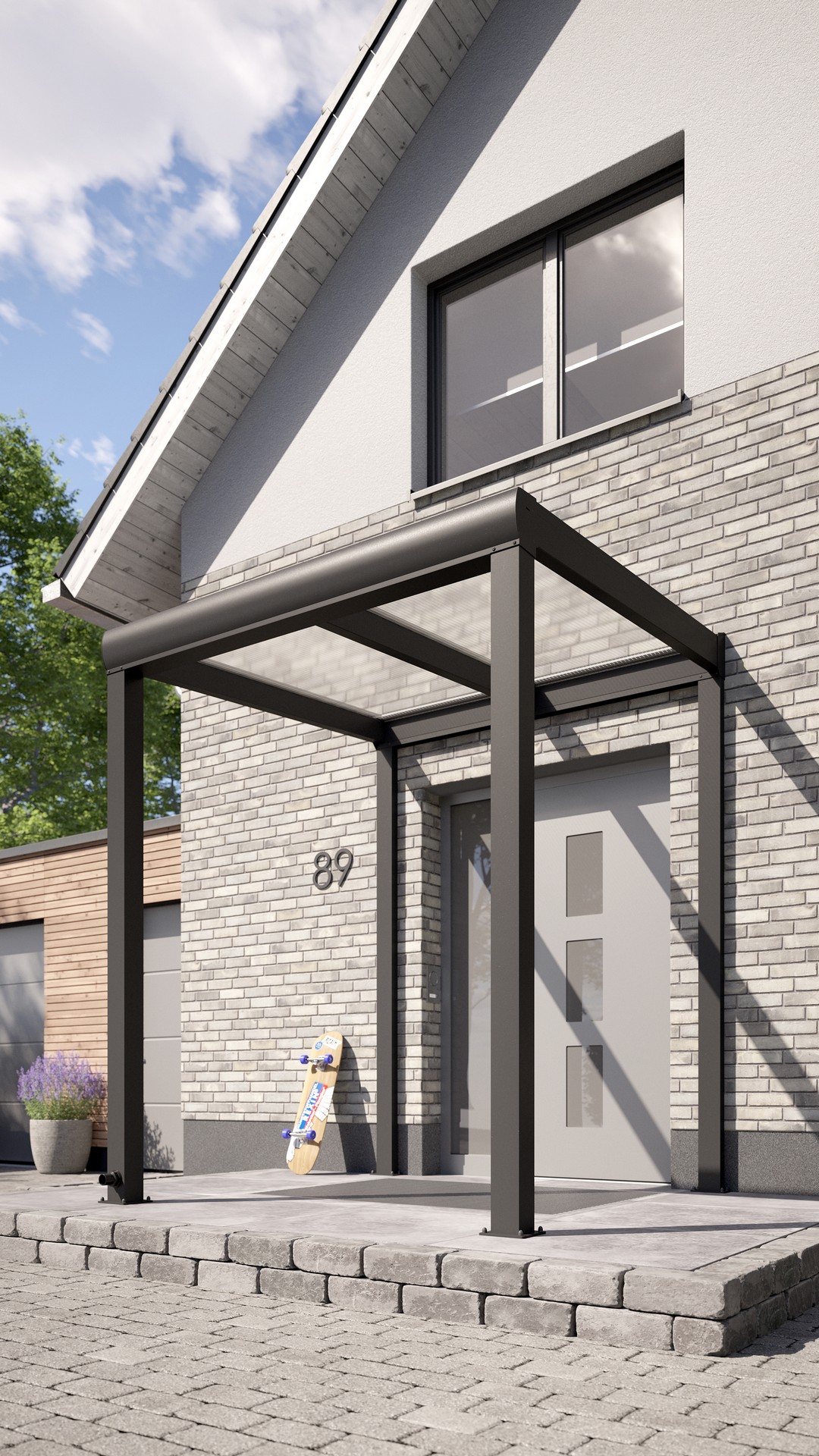 REXOvita® Alu Haustür-Vordach mit Wandpfosten,  2m x 2m