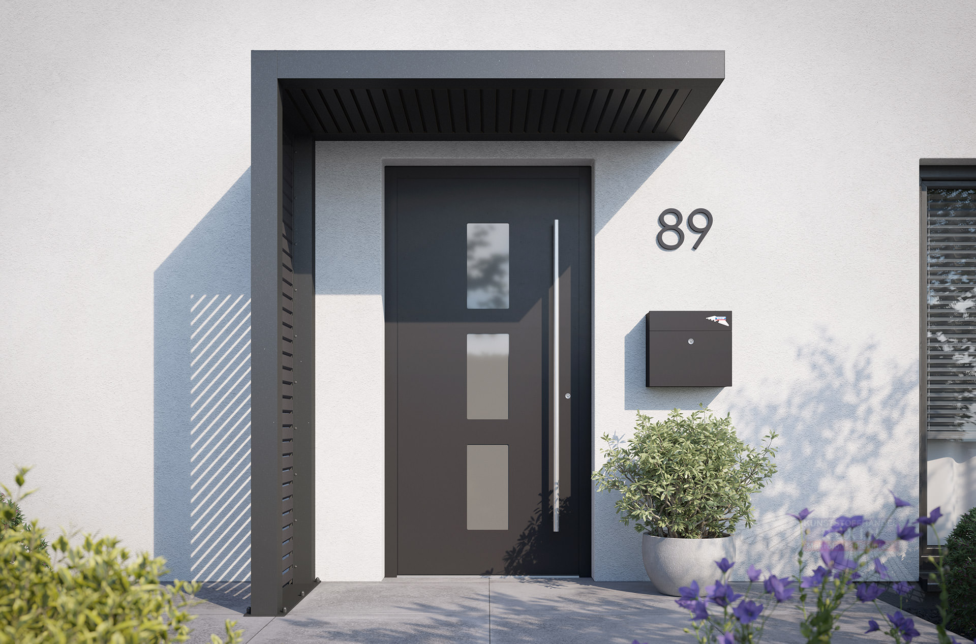 REXOlife® Haustür-Vordach, Dach: Rhombus, Anthrazit – Seitenteil Rhombus, Anthrazit