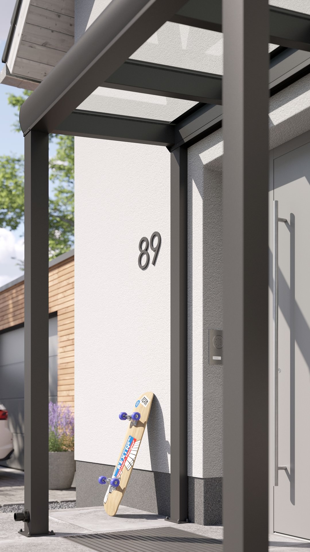 REXOvita® VSG Haustür-Vordach mit Wandpfosten, 2m x 1m