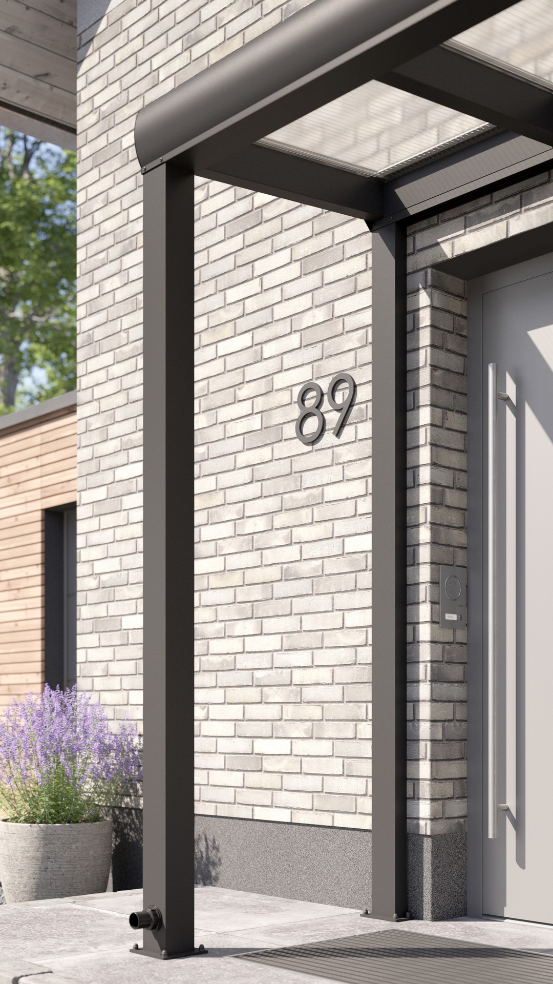 REXOvita® Alu Haustür-Vordach mit Wandpfosten, 1,5m x 1,5m