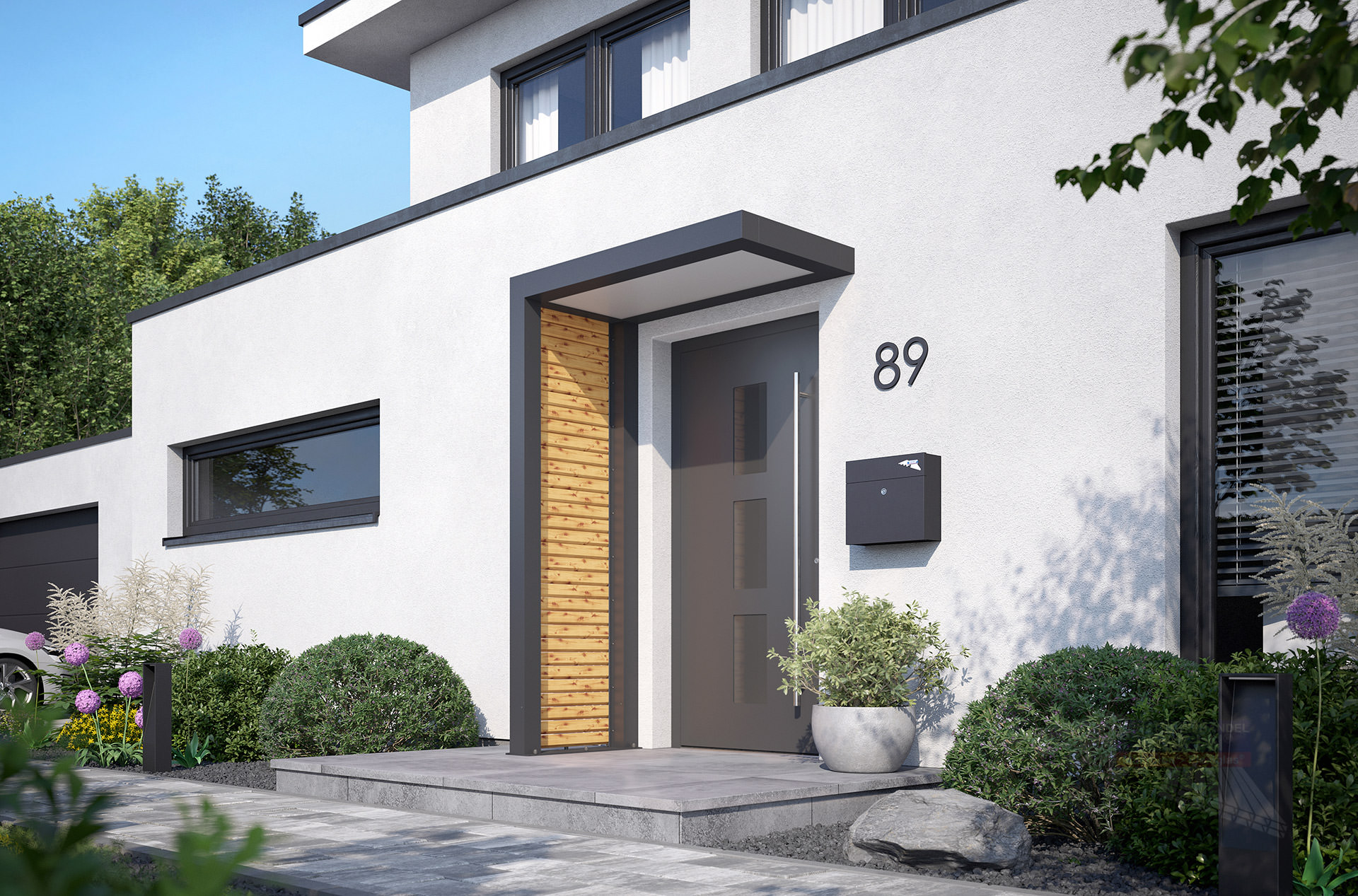 REXOlife® Haustür-Vordach, Dach: PLEXIGLAS® – Seitenteil: Rhombus, Fichte