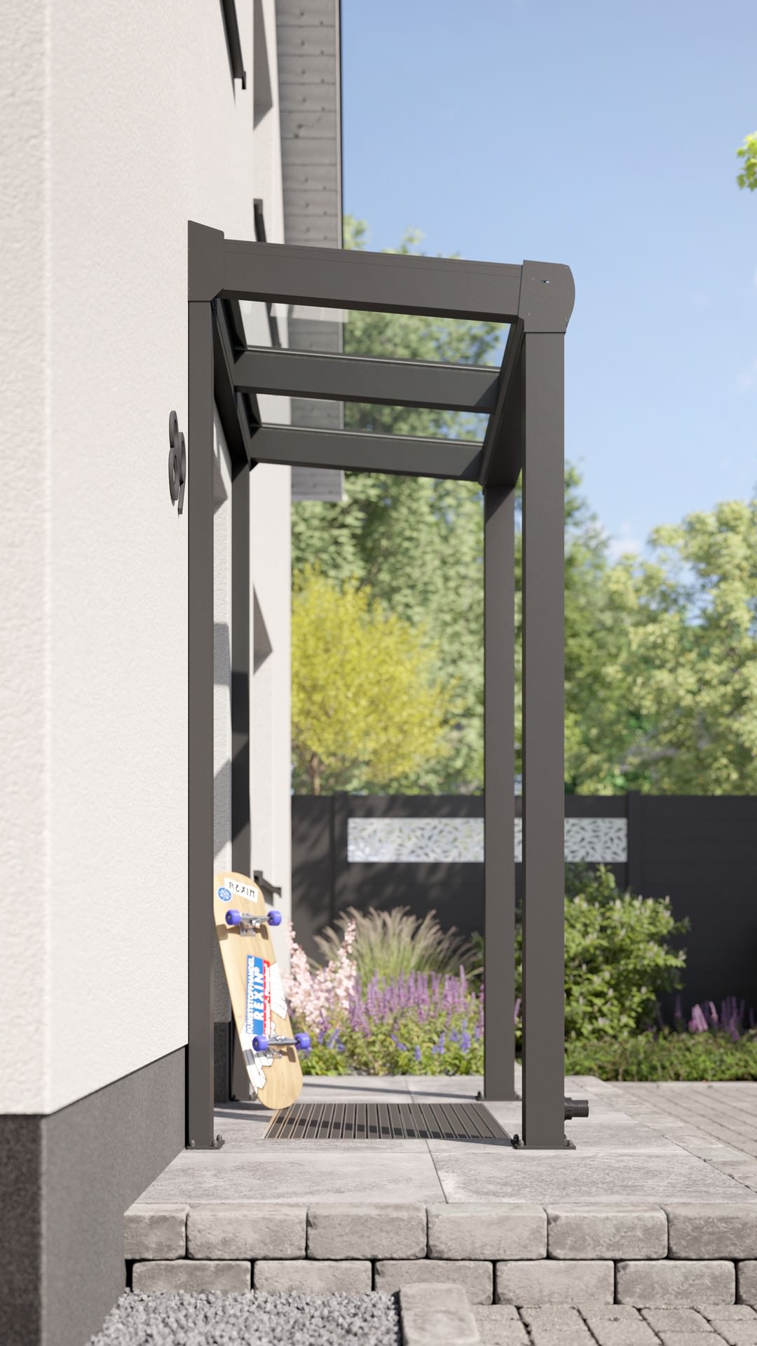 REXOvita® VSG Haustür-Vordach mit Wandpfosten, 1,5m x 1,5m
