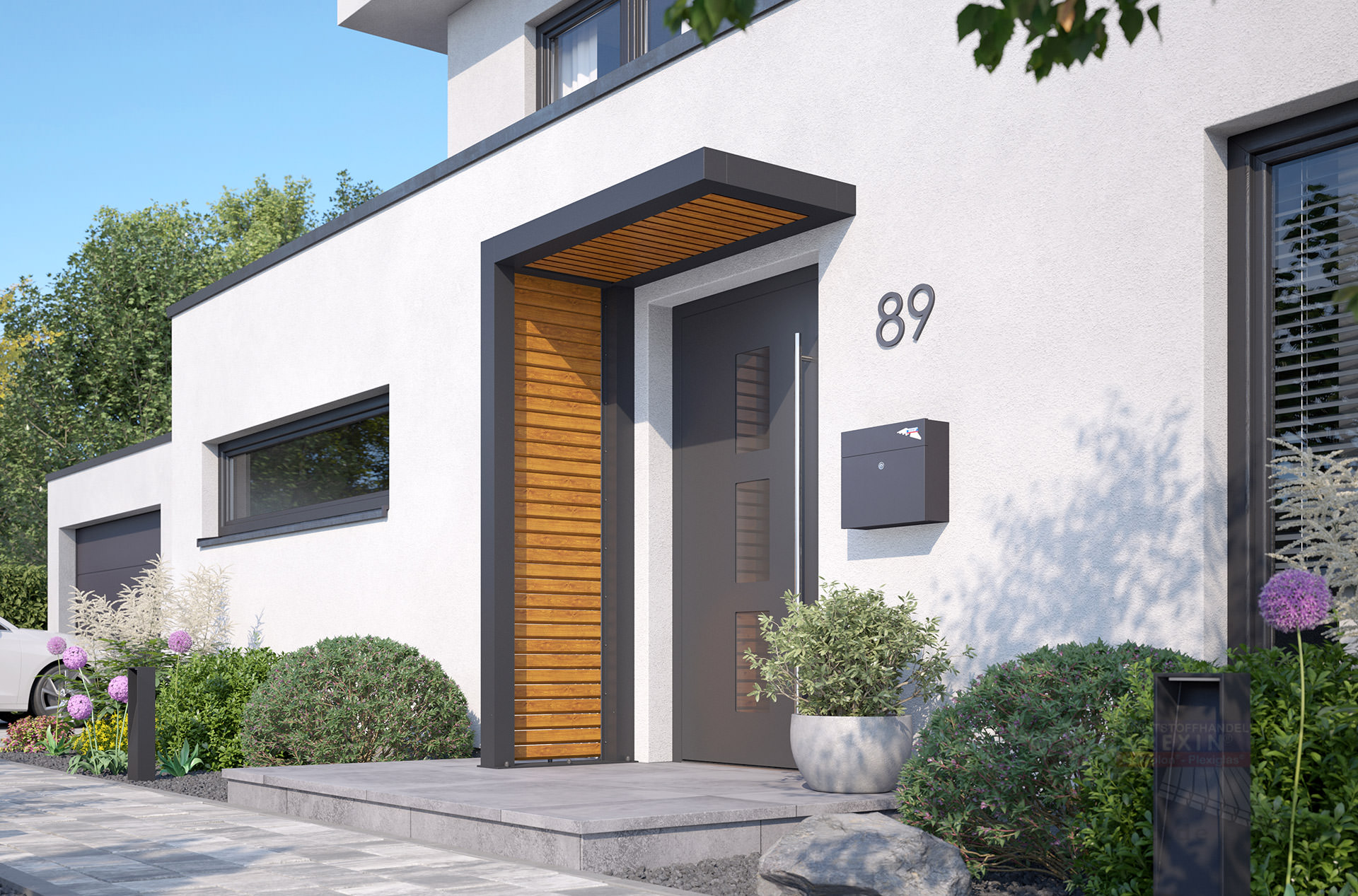 REXOlife® Haustür-Vordach, Dach: Rhombus Golden Oak – Seitenteil Rhombus, Golden Oak