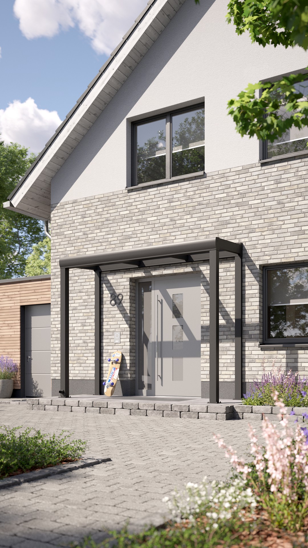 REXOvita® Alu Haustür-Vordach mit Wandpfosten,  3m x 1m