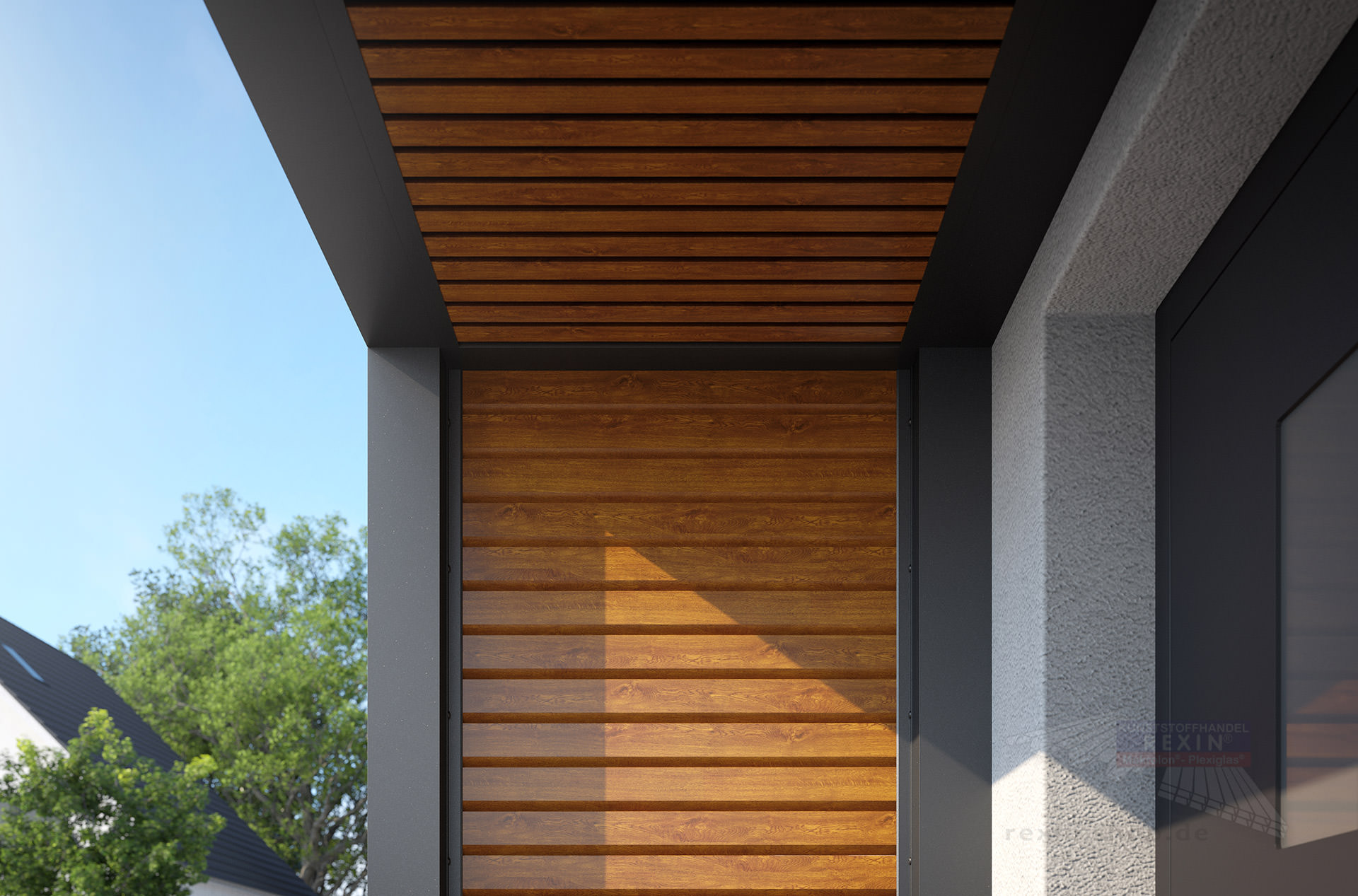 REXOlife® Haustür-Vordach, Dach: Rhombus Golden Oak – Seitenteil Rhombus, Golden Oak