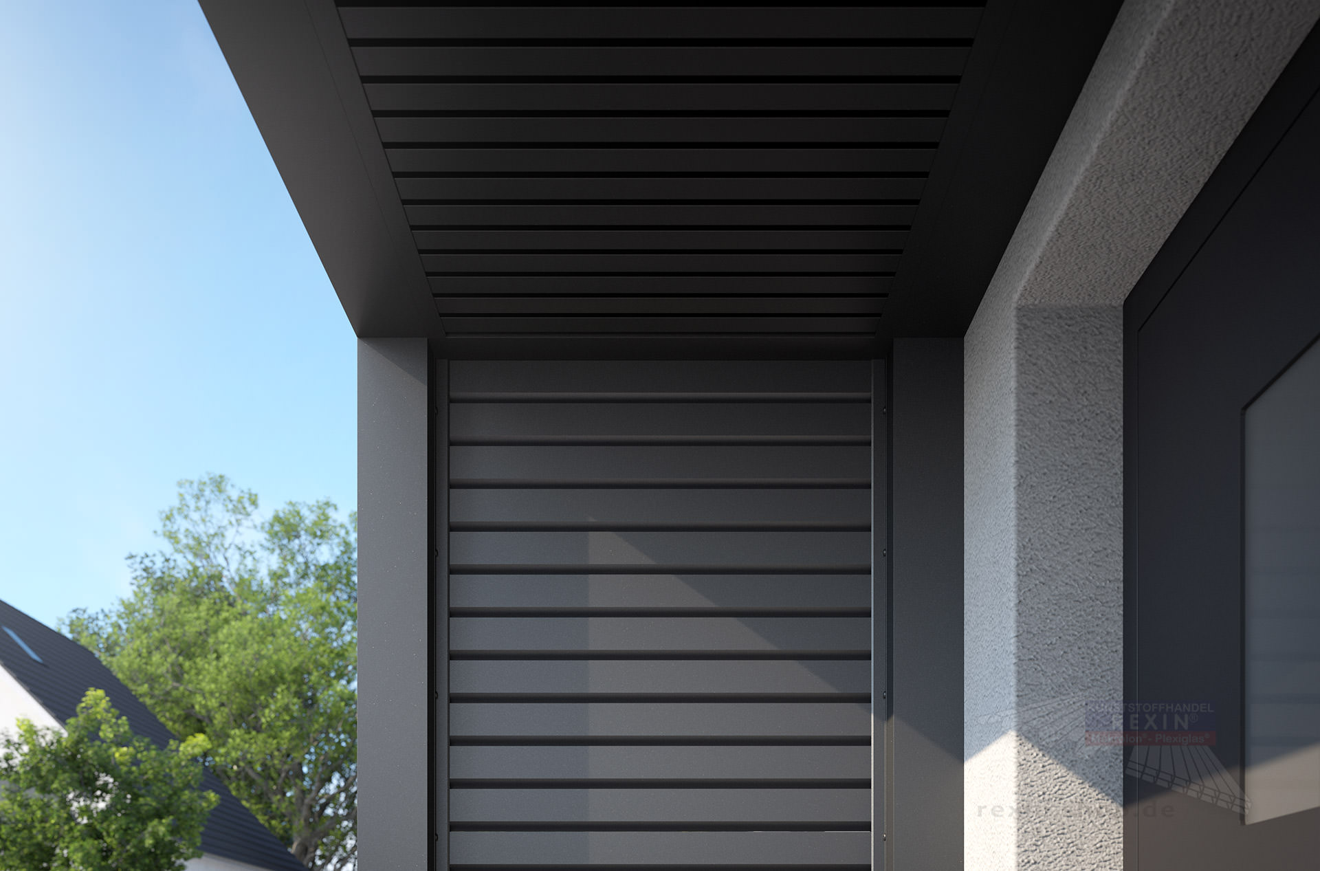 REXOlife® Haustür-Vordach, Dach: Rhombus, Anthrazit – Seitenteil Rhombus, Anthrazit